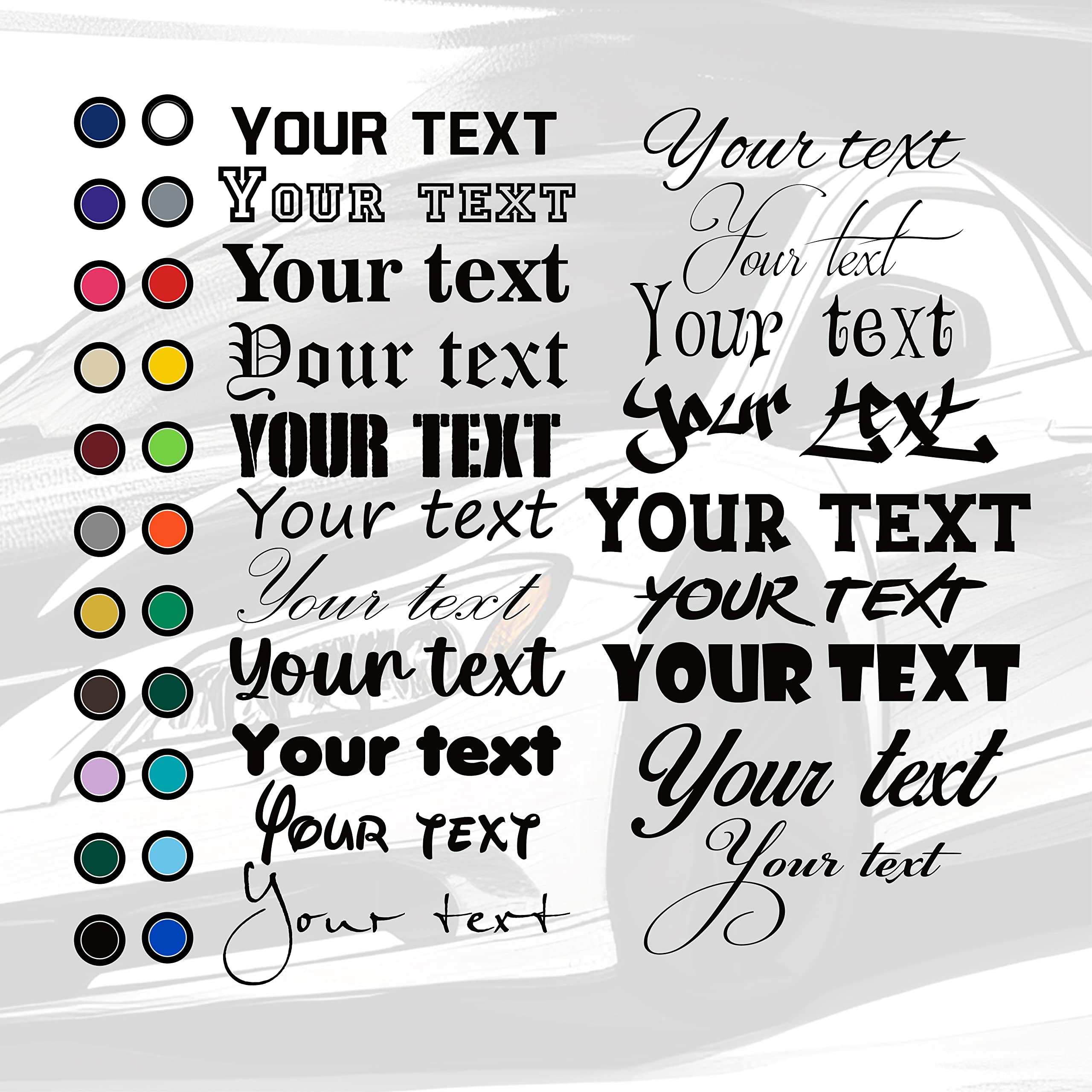 Text Vinyl Decal for Lunchbox, Mailbox, Doors, Motorcycle, Car, Truck and Boat - Make Your Own Custom Lettering Sticker Design - 20 Fonts 20 Colors