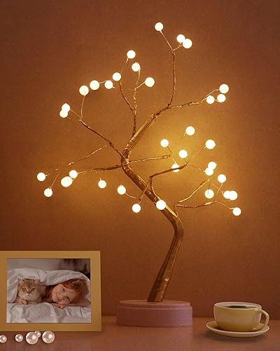 OTAVILEM Luz de árbol bonsái para decoración de habitación, lámparas estéticas de árbol de perlas para sala de estar, bonita luz nocturna para