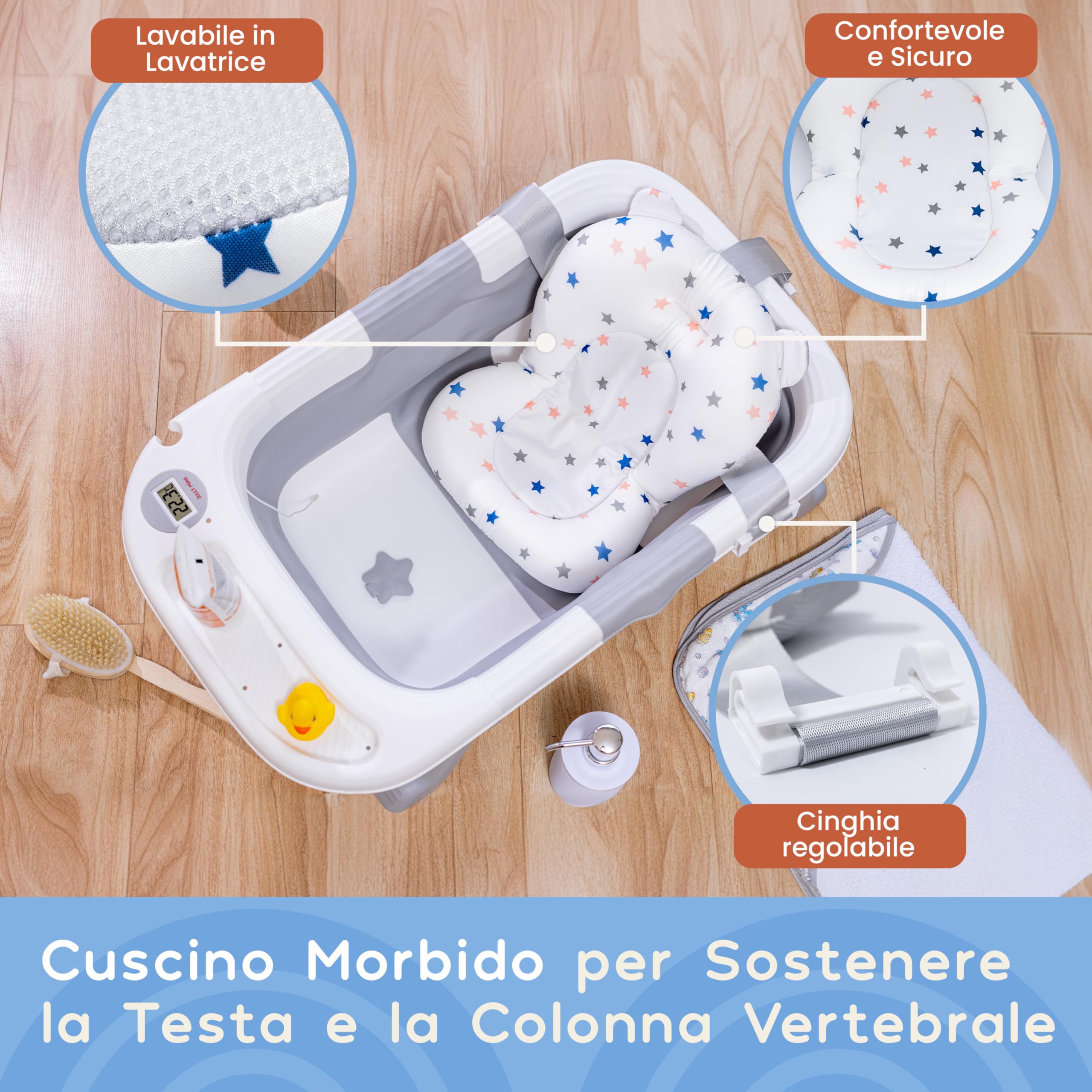 Vaschetta Bagnetto Neonato - Vasca Neonato Bagnetto - Bagnetto Neonato Pieghevole - Vasca Da Bagno Pieghevole Con Termometro Con Cuscino - Vasca Da Bagno Pieghevole Per Bambini - Regalo Per Nascita