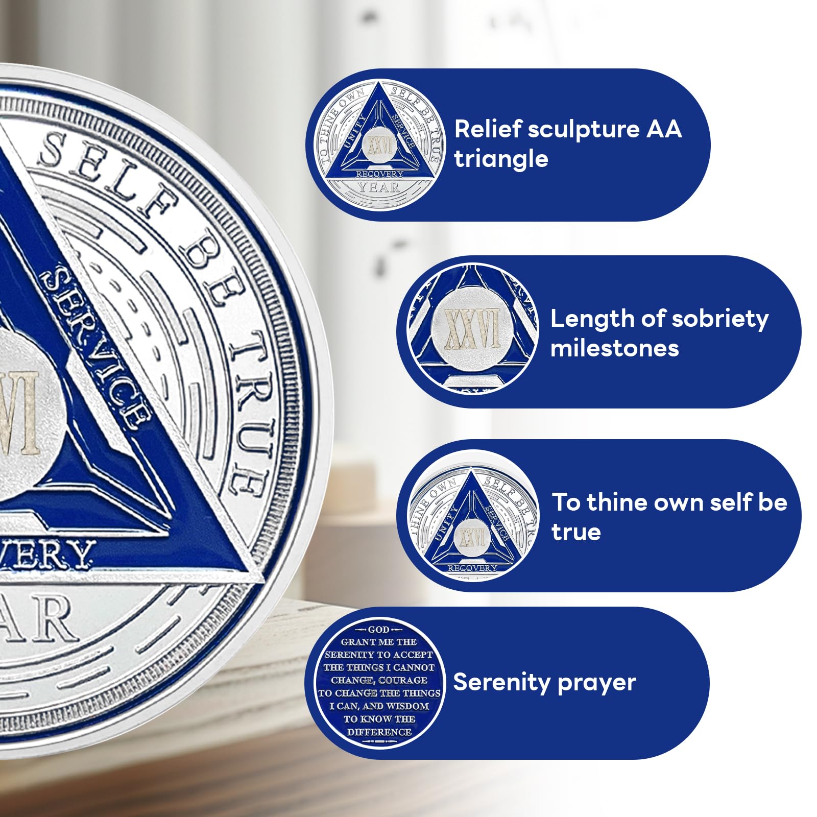 26 Years Sobriety Chips AA Coin Alcoholics Anonymous Medallion Sobriety Gifts for Men Women Recovery Chip Anniversary Token - Image 4
