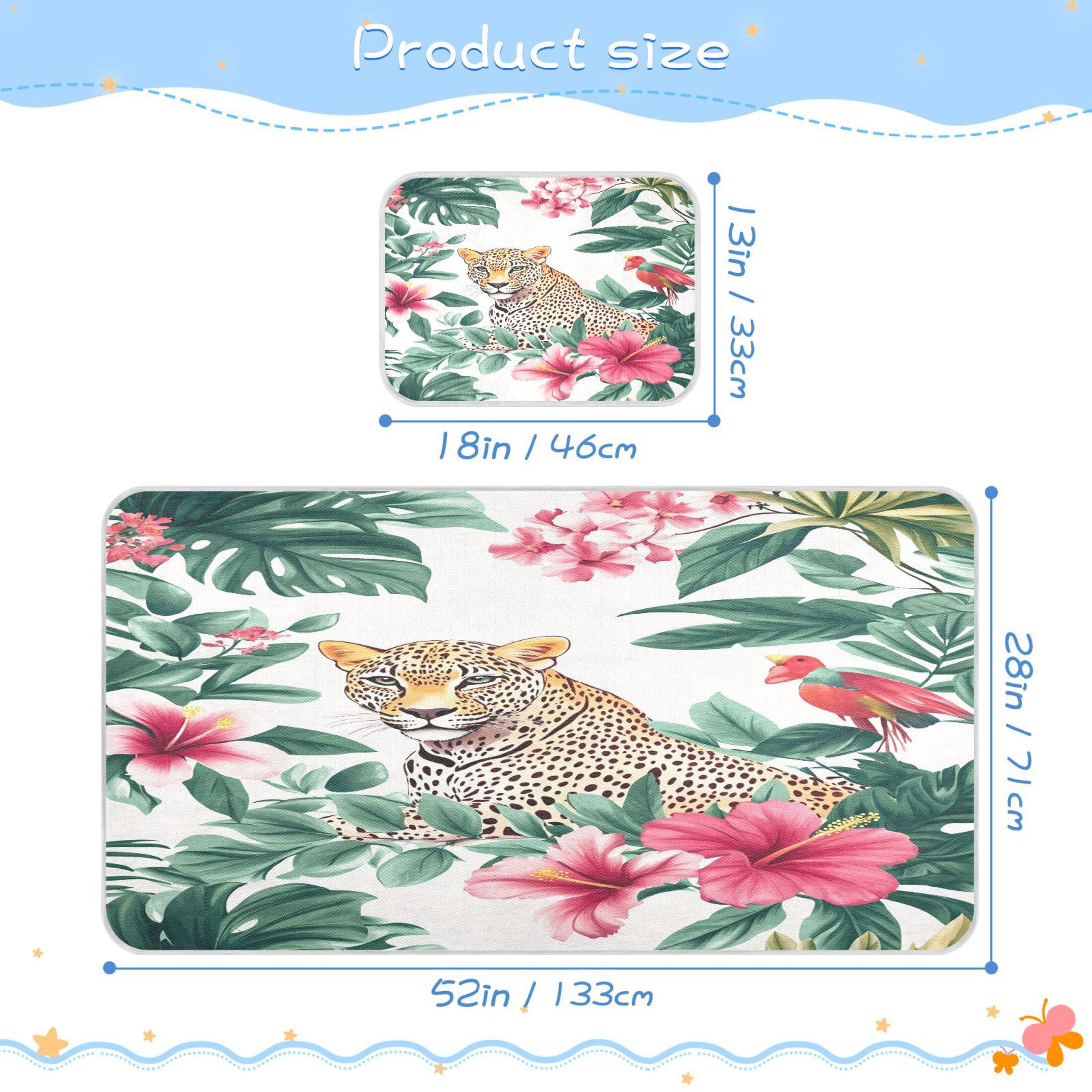 Burbuja Baby Cooling Mat Leopard in Tropical Plant Bed Pad Ice Silk Cool Mat for Crib Mattress, Sleeping Pad with Pillowcase for Girl Boy, 28x52 in