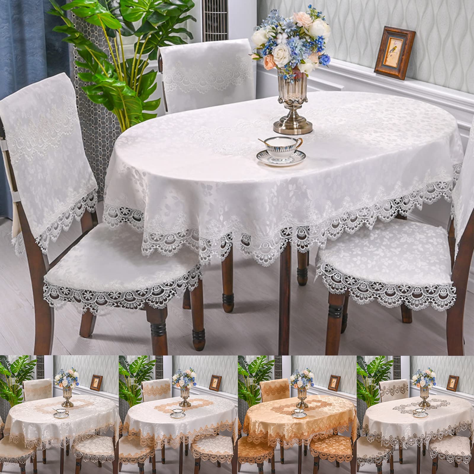 ARTABLE Tovaglia Ovale In Pizzo Macramè – Marrone Chiaro, 150x400 Cm, Ricamo Floreale, Lavabile, Per Esterni E Feste - 2
