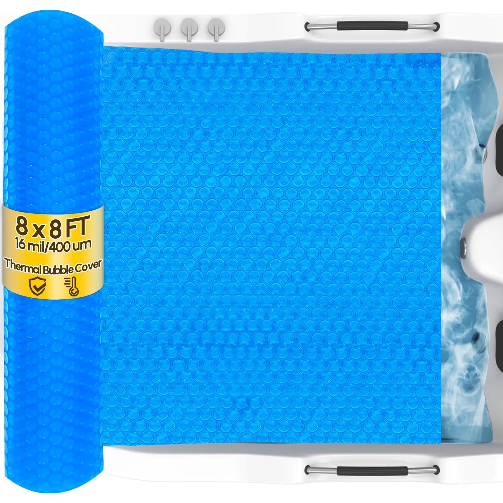 8x8FT Hot Tub Thermal Blanket - 16 Mil Hot Tub Bubble Cover, Thermal Solar Blanket for Insulating Square Inflatable Hot Tub Spas, Hot Tub Pools(244x244cm)-image-10