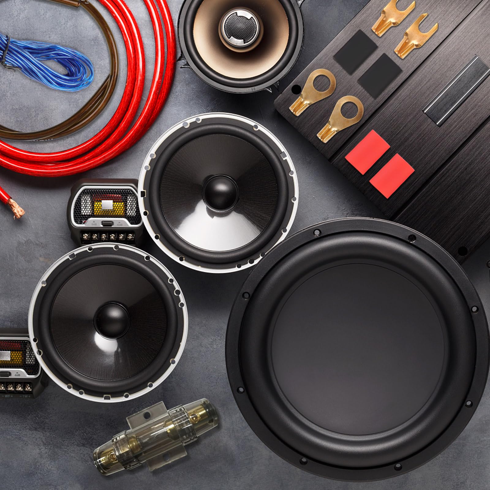 Ensemble de câbles pour amplificateurs de voiture, 800 W 8 GA Kit complet audio automatique, kit amplificateur de puissance audio pour voiture, câbles pour amplificateur de câblage caisson de basses