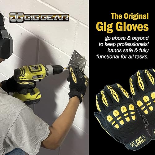 Miniatura 9 de Gig Gear Guantes de trabajo para pantalla táctil de alta visibilidad para todo propósito, guantes originales (XXL) - Versión original Negro/Amarillo