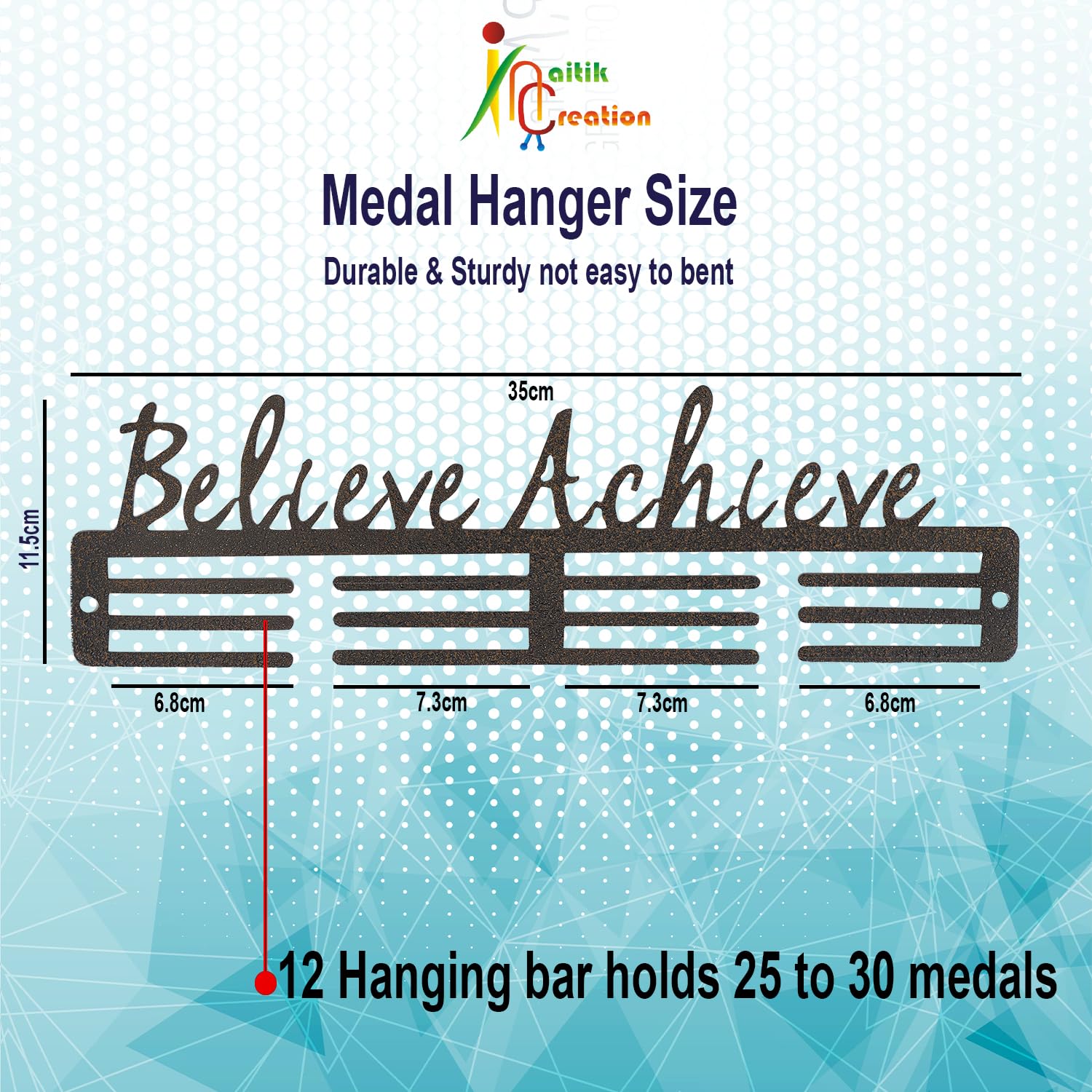 NAITIK CREATION Medal Hanger for Wall – Medal Holder Display Hanger | Holds Up to 65 Medals | Sports Medal Display | Medals Hanger | Premium Antique Golden (Believe Achieve) 3