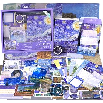 Funto Scrapbooking Kit 116 PCs Oil Painting Series - The Starry Night Perfect for Ball Scrapbooking Materials Planner DIY Arts Craft Collage