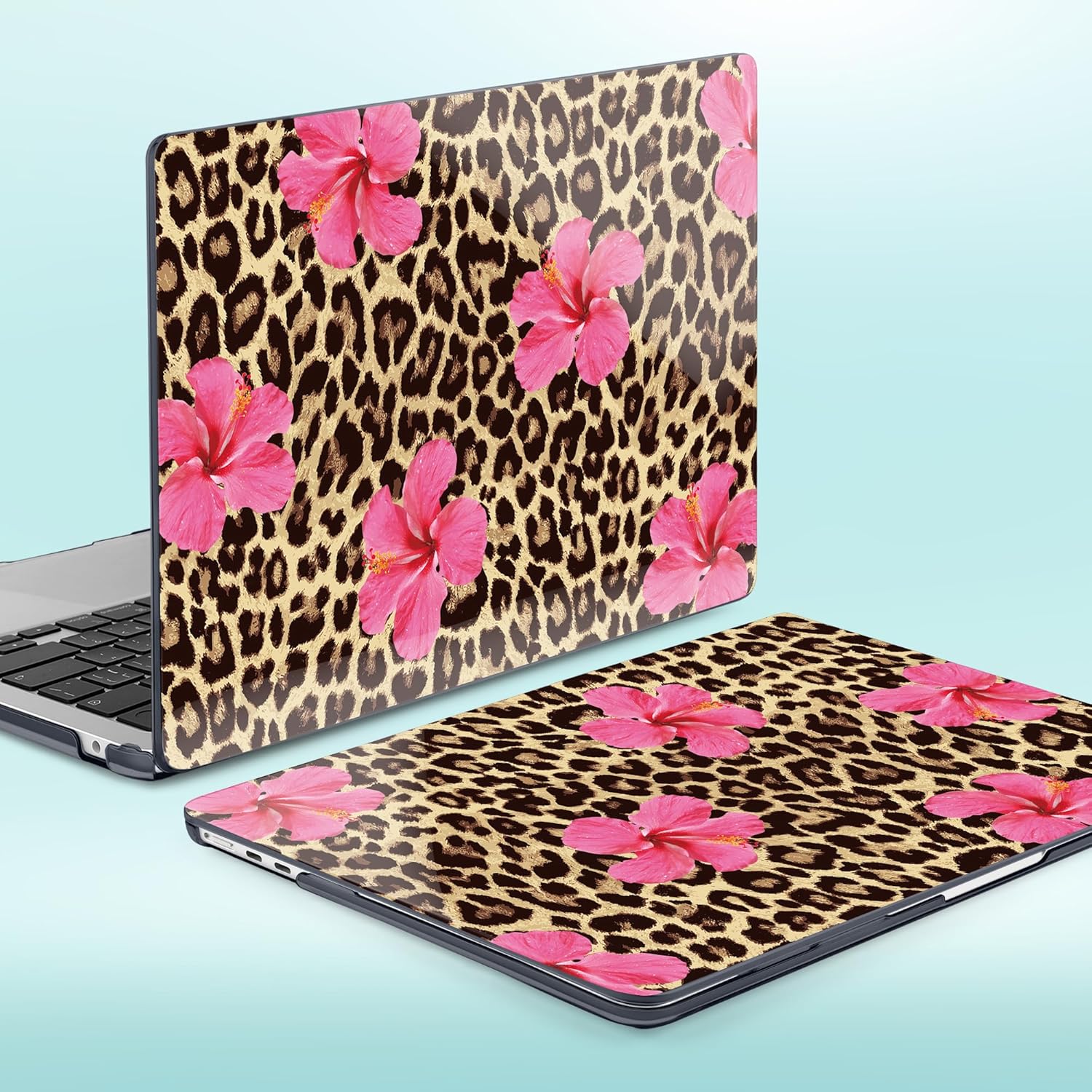 for MacBook Neo 13 inch Case 2026 (Model A3404, A18 Pro) Shockproof & Scratch-Resistant Hard Shell, Keyboard Cover, Trackpad Protector, 2 OTG Adapter, for Women Girly Cute, Leopard Flower
