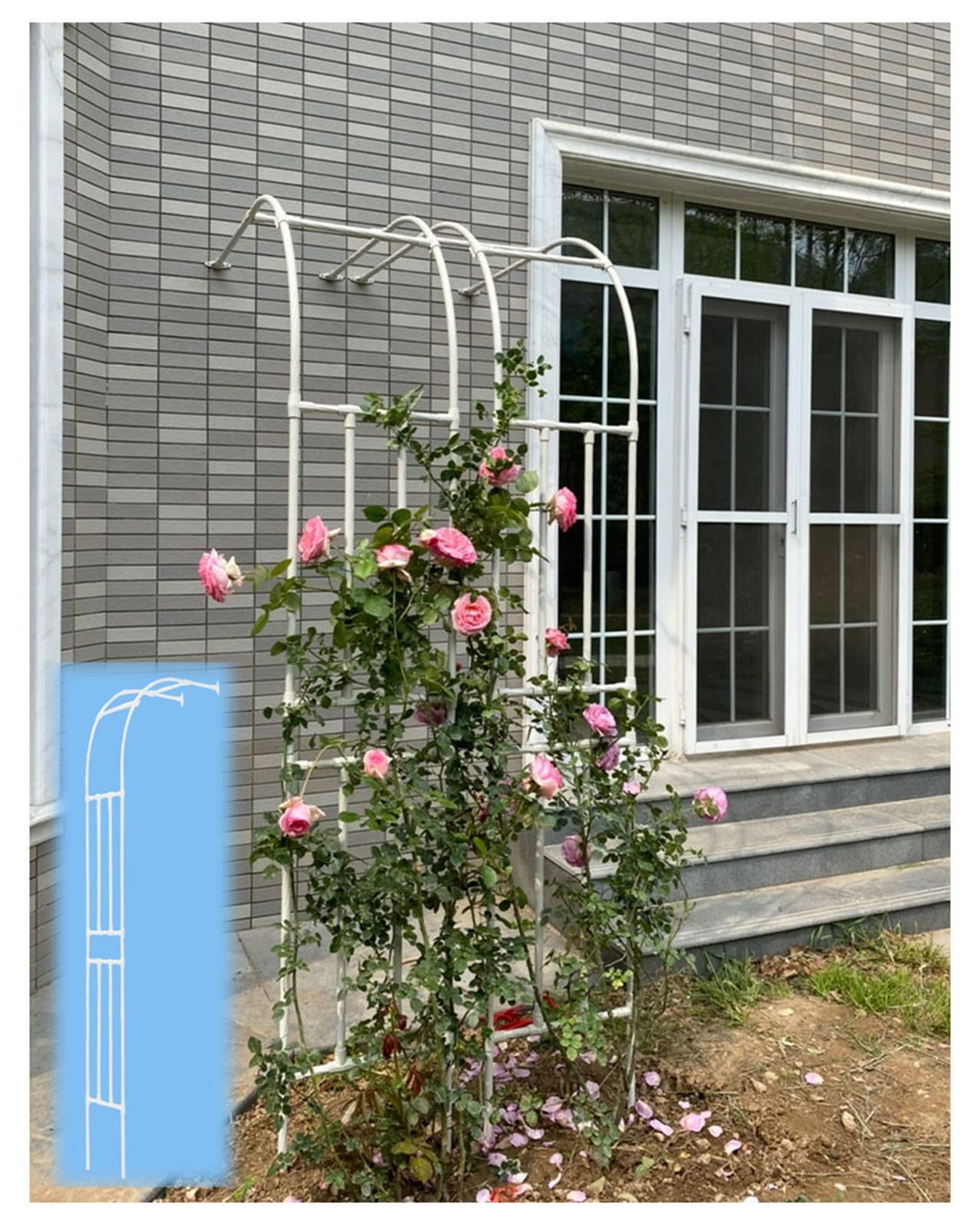 Metalen tuinprieel trellis, zwaar belastbare stalen boog voor klimplanten, wandmontage, bruiloftsboog, pergola-trellis-standaard, ondersteuning voor buitenplanten (220 x 240 x 40 cm / 7 x 8 x 0,4 ft