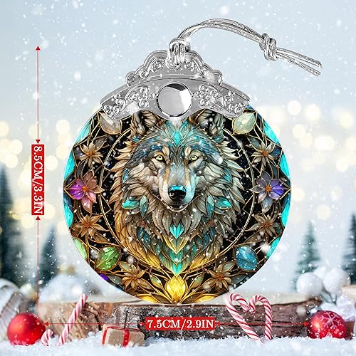 Miniatura 4 de Jocidea Adorno colgante de atrapasoles de vitral, decoración de lobo para el hogar, adorno de Navidad