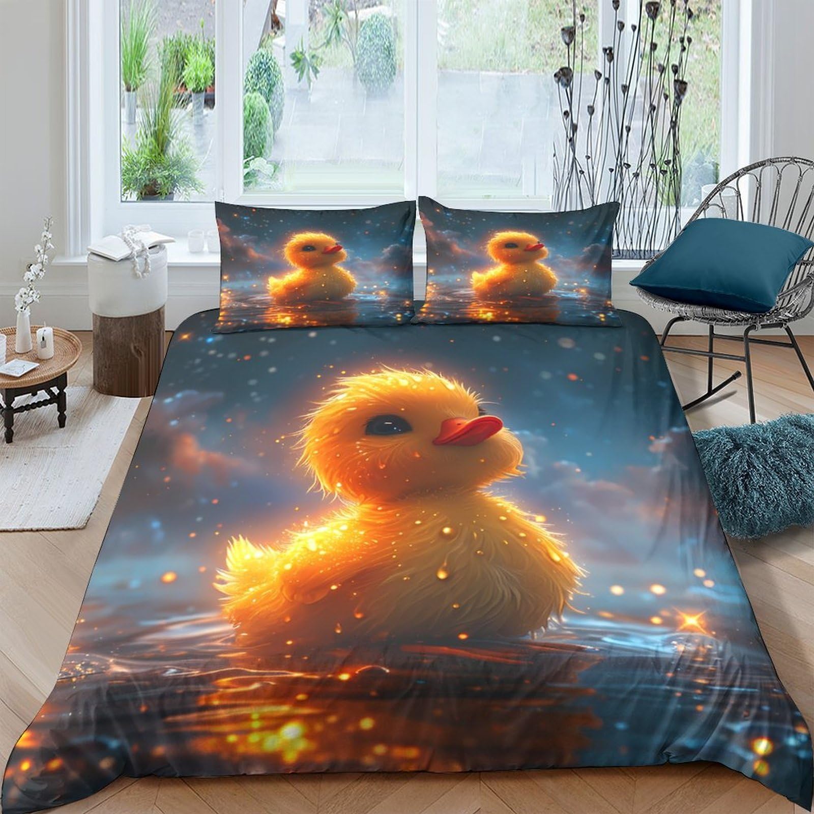 Ctjqhvkz Style-6 3D Printed Cute Duck Fitted Sheet Microfiber Soft Waterproof Pond Scene Mattress Cover For Bedroom Guest Room Decor Single（135X200cm）
