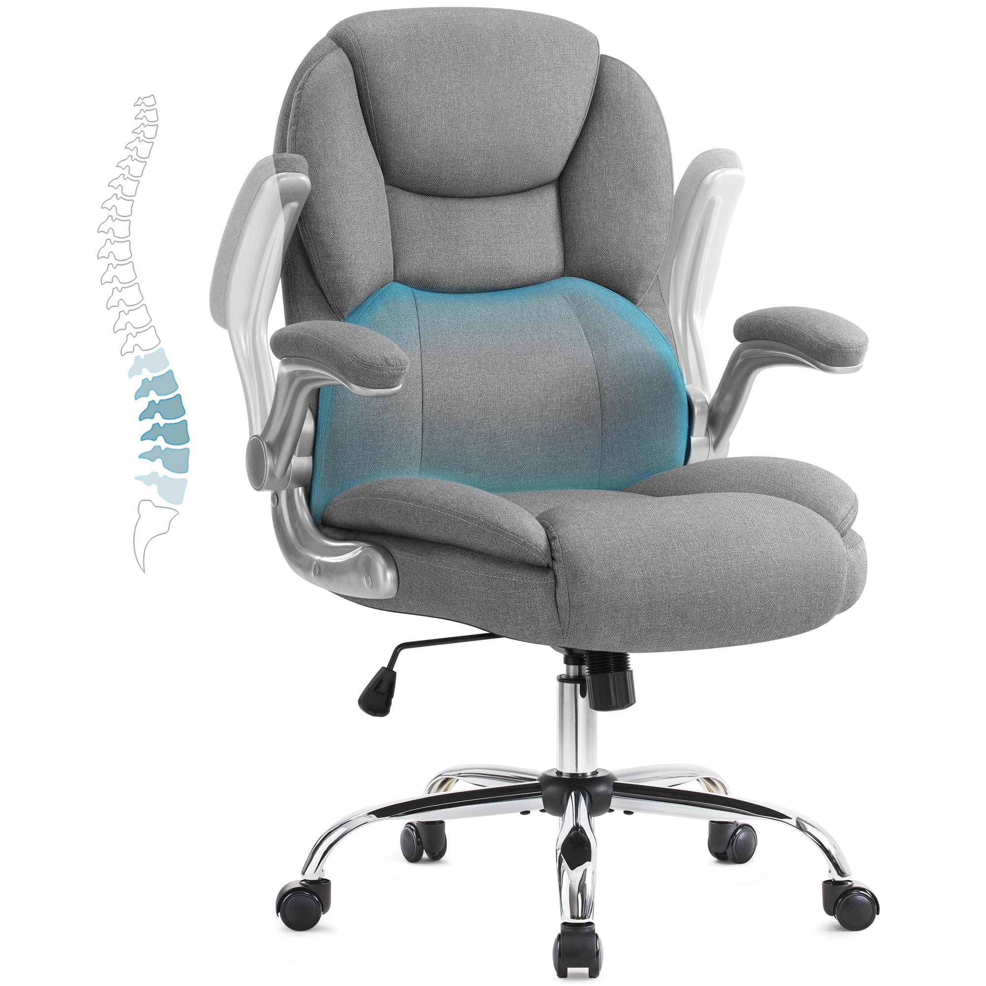 IWMH 180KG Bürostuhl Ergonomischer Schreibtischstuhl Chefsessel Drehstuhl mit hochklappbarer Armlehne, höhenverstellbar, Computerstuhl für Büro, Wohnungen (Grau)