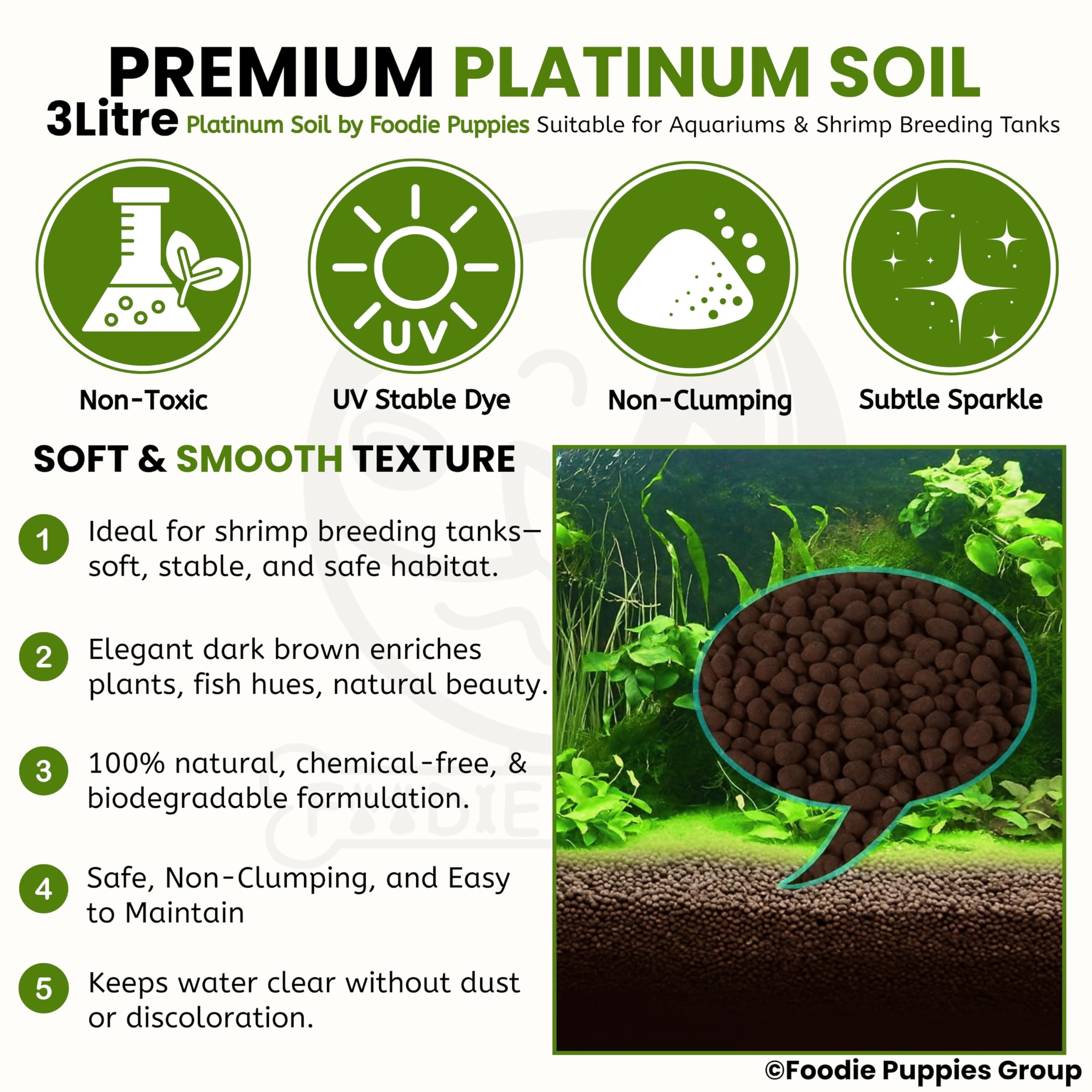 Foodie Puppies Platinum Aquarium Planted and Shrimp Aquarium Substrate Plant Soil (1L, Pack of 1) 4