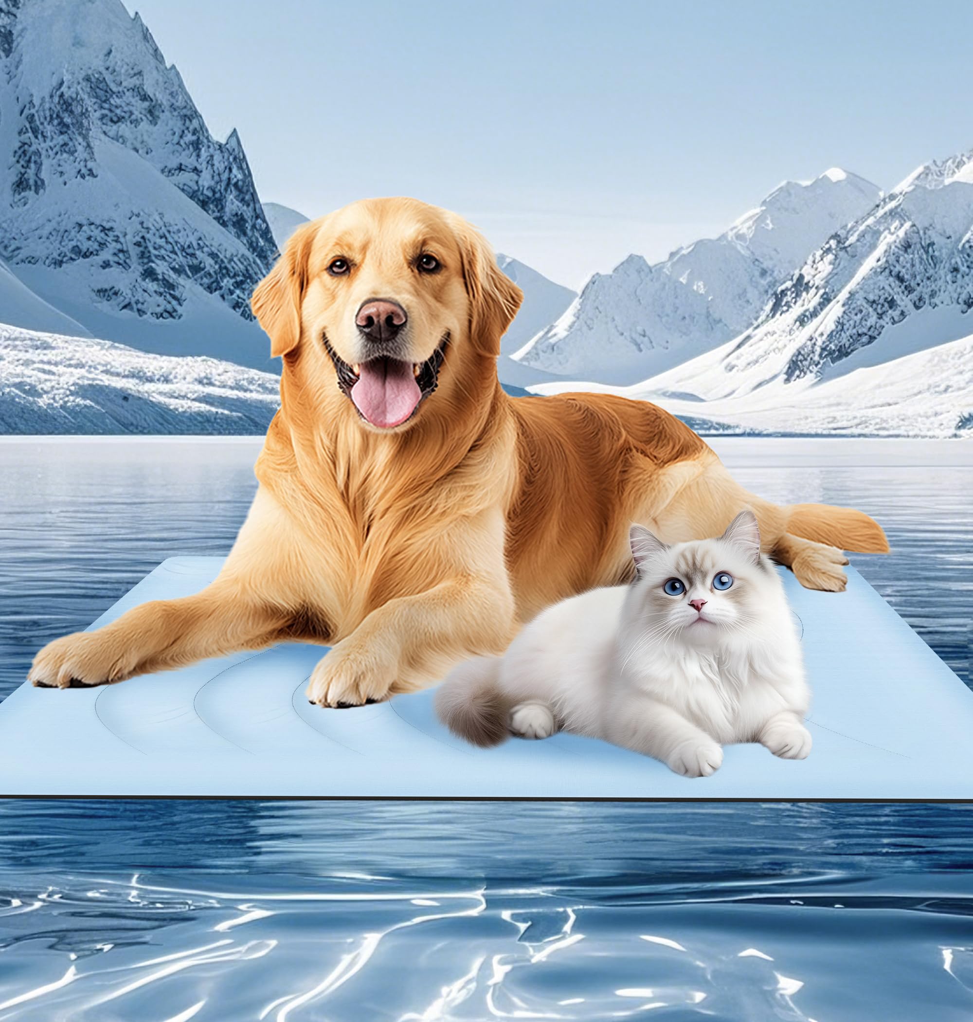 Tappetino Refrigerante per Cane 100x70cm Auto-Raffreddante Senza Gel Antiscivolo Blu