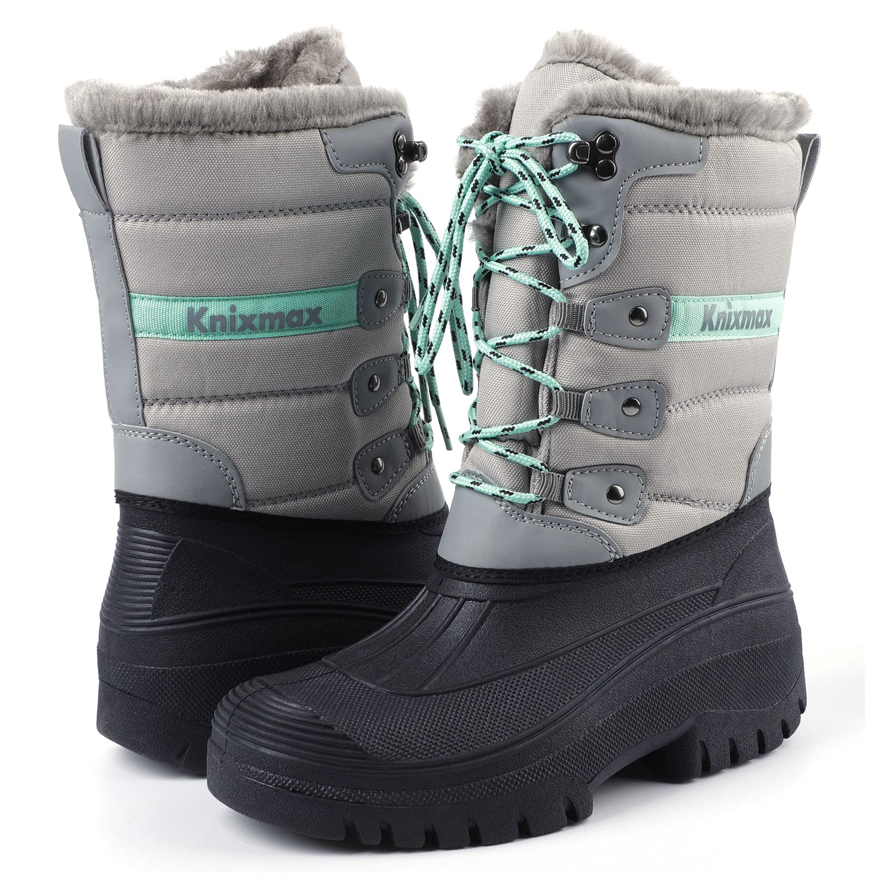 Knixmax Stivali da Neve per Donna e Uomo Stivali Invernali Foderati in Pelliccia Suole Impermeabili Scarpe Calde Stringati per Giardino, Fattoria e Outdoor