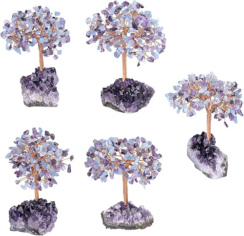 Miniatura 10 de SUNYIK Árbol de cristal curativo sobre base de cuarzo de cristal de amatista natural, árbol bonsái de cristal hecho a mano para riqueza y suerte,