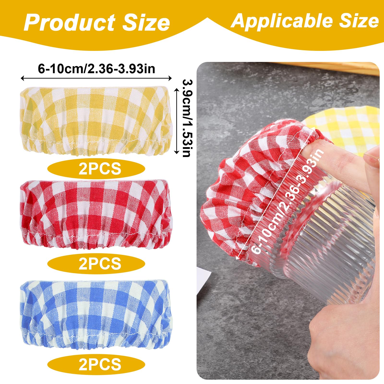 6 Pcs Jar Cloth Covers, Colorful Plaid Sourdough Starter Jar Cover Cloth, Reusable Elastic Sourdough Starter Bowl Covers Basket Cover Preserving Lids for 3-4 Inch Jar Mouth Baking Supplies