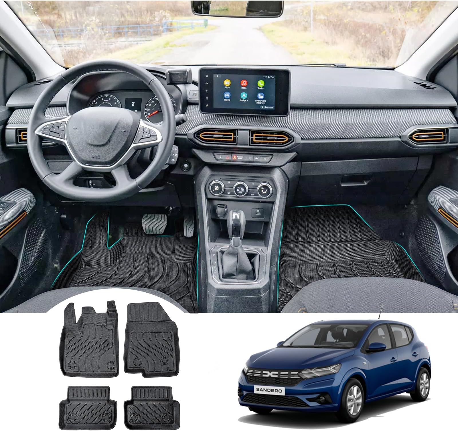Set Tappetini Antipolvere Per Dacia Sandero 3 (2021-2024) - 13 Pezzi, Nero E Bianco - Foto 9