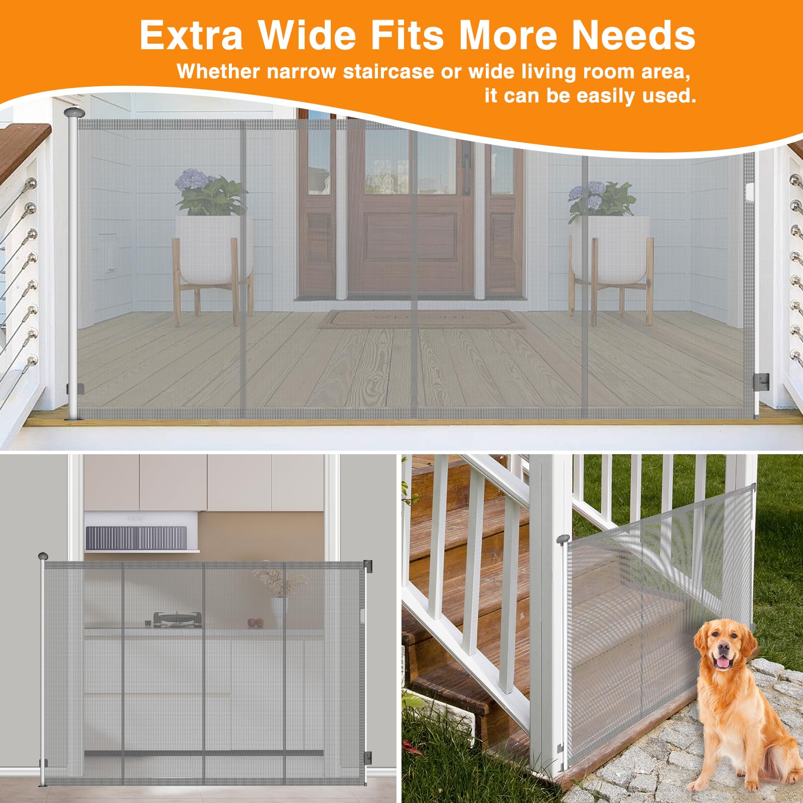 Barrière Rétractable Extra Large De 140 Cm, Barrière Pour Bébé Pour Grandes Ouvertures, Escaliers, Couloirs Et Portes, Barrière Pour Chien Pour La Maison, Barrière Pour Animaux Domestiques