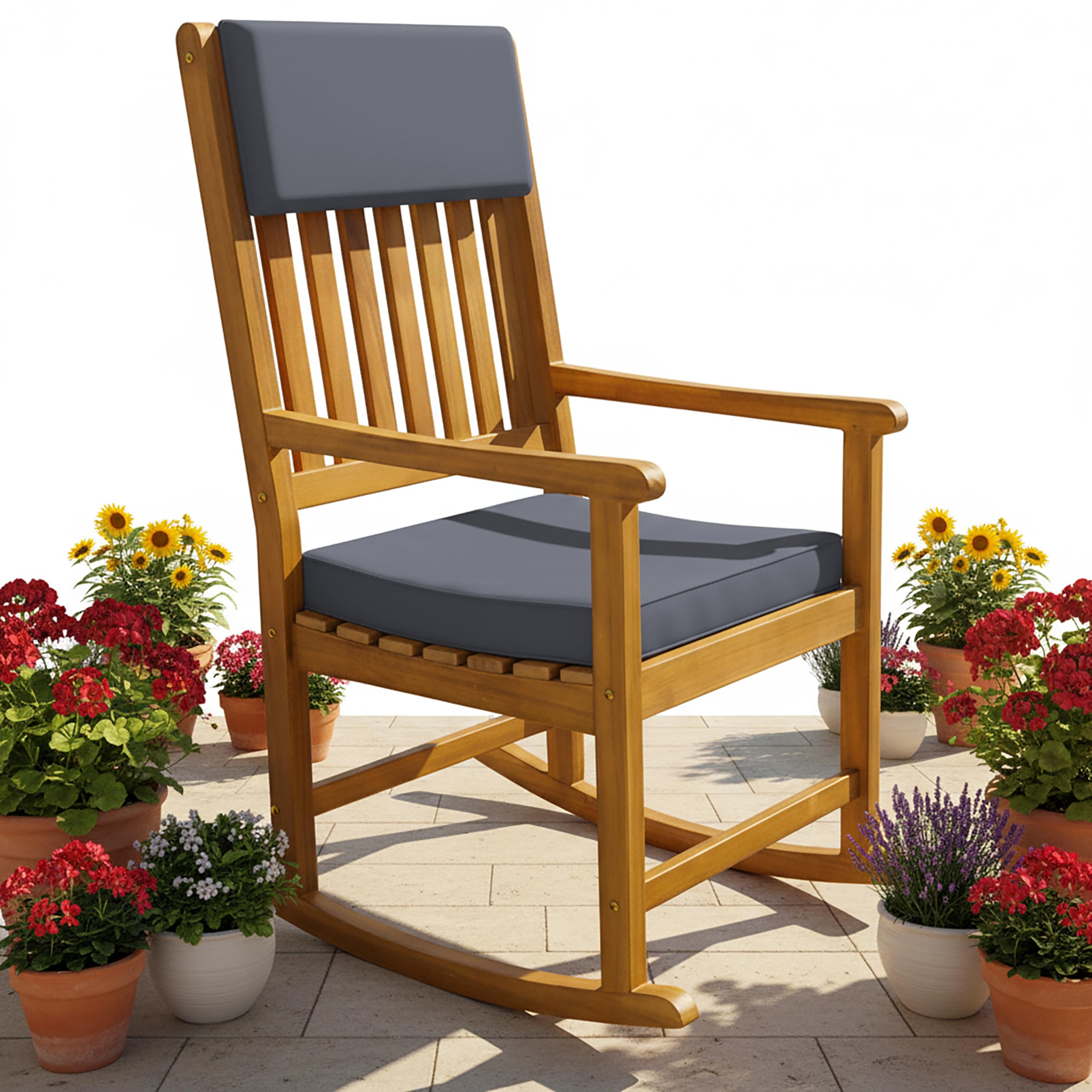 CASARIA® Silla Mecedora Reposabrazos Acacia 160Kg Funda Lavable Jardín Balcón Terraza Resistente Intemperie Interior Exterior Cojines Antracita