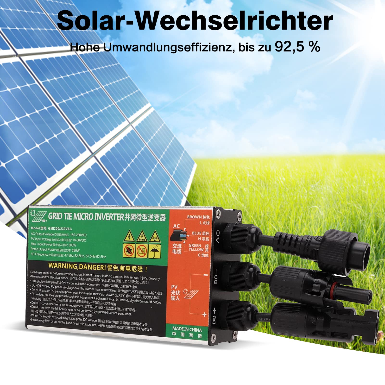 BuyWeek 300W Grid Tie Micro Inverter MPPT Onda Sinusoidale Micro Inverter Solare IP55 Inverter Impermeabile per Piccoli Sistemi Solari Outdoor 230V