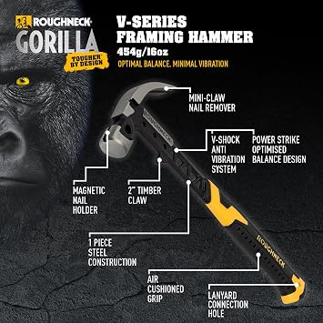 Roughneck Gorilla ROU11001 V-Series Framing Hammer 16oz/454g