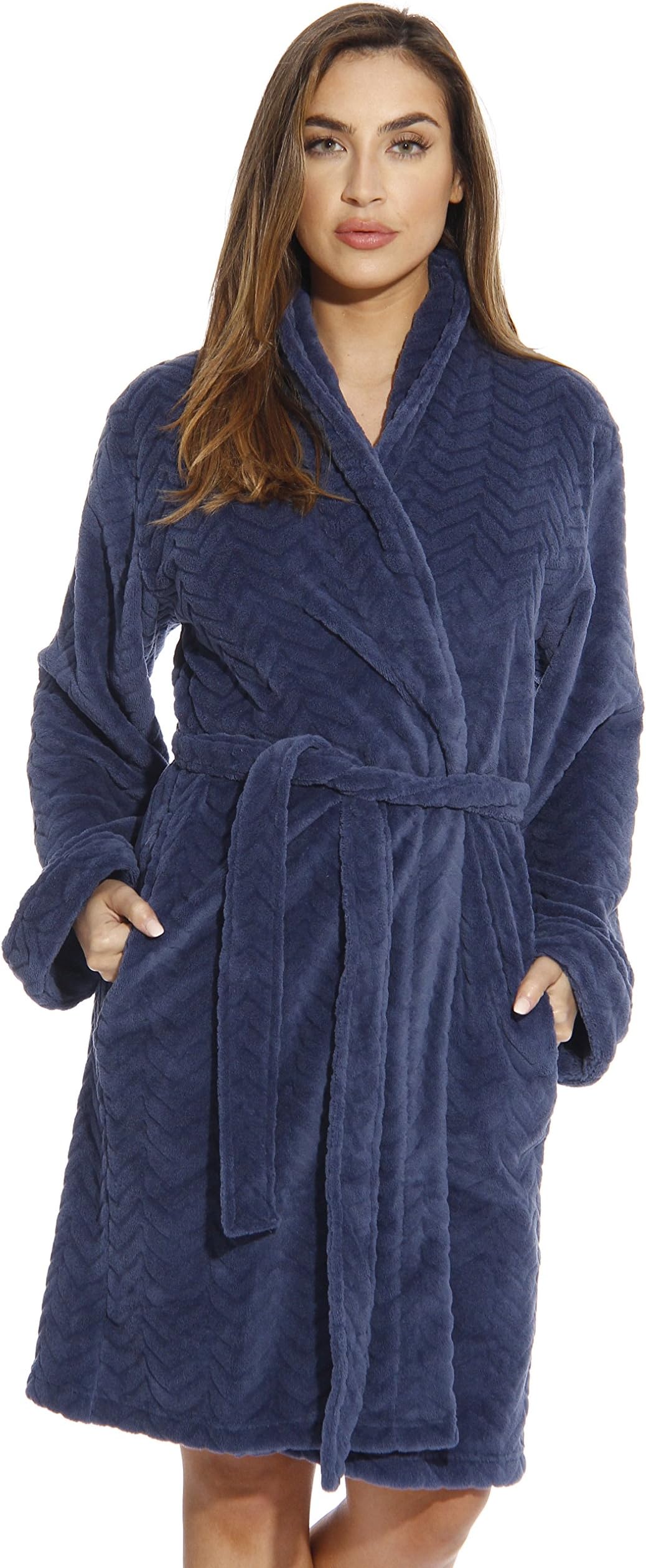 Velour Chevron Texture Bath Robes for Women