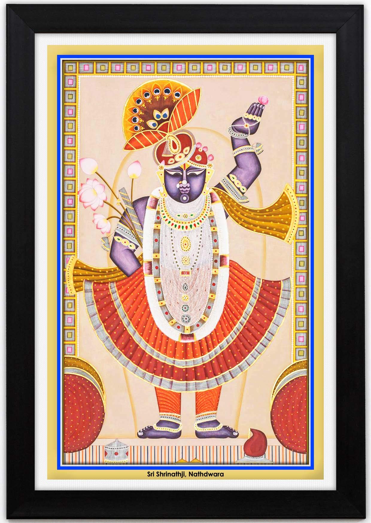 Braj Art Gallery Shrinathji Nathdwara Shringaar Darshan Pichwai Painting Framed Size 13.5X19.5 Inches