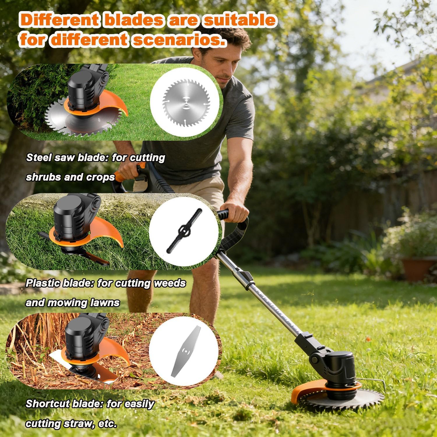 Electric Weed Wacker String Trimmer,21V Cordless Weed Eater Battery Powered,Brush Cutter with Adjustable Length,Eco Friendly Grass Cutter Edger for Yard Garden Clearing (Black)