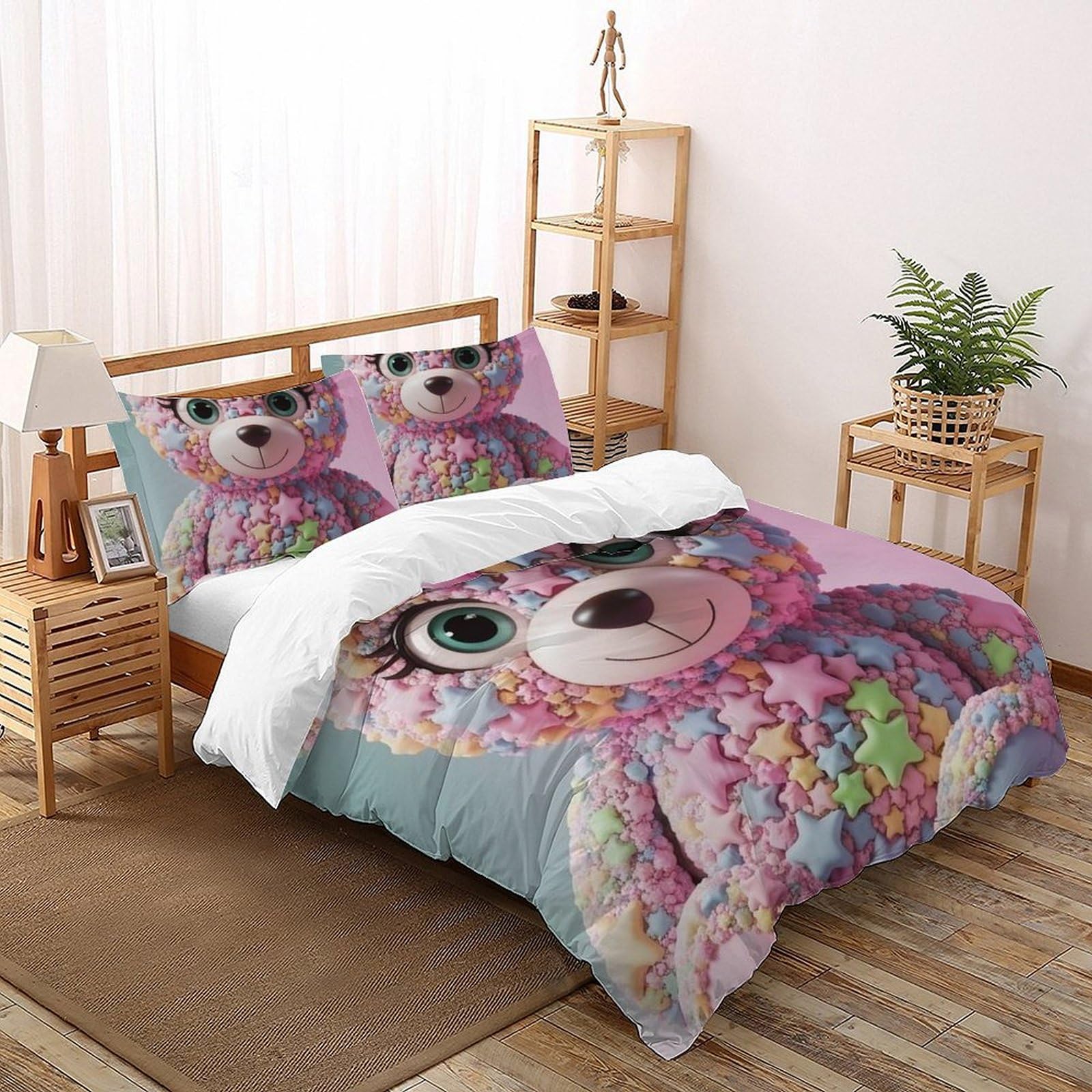 Housse de couette ours et taies d'oreiller pour créer une chambre enfant thème nature sauvage