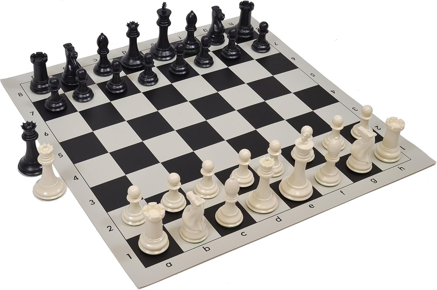 Wholesale Chess Quadruple Weighted Chess Set - Ivory/Black Pieces & Black Board - 2 Players, Age 8+