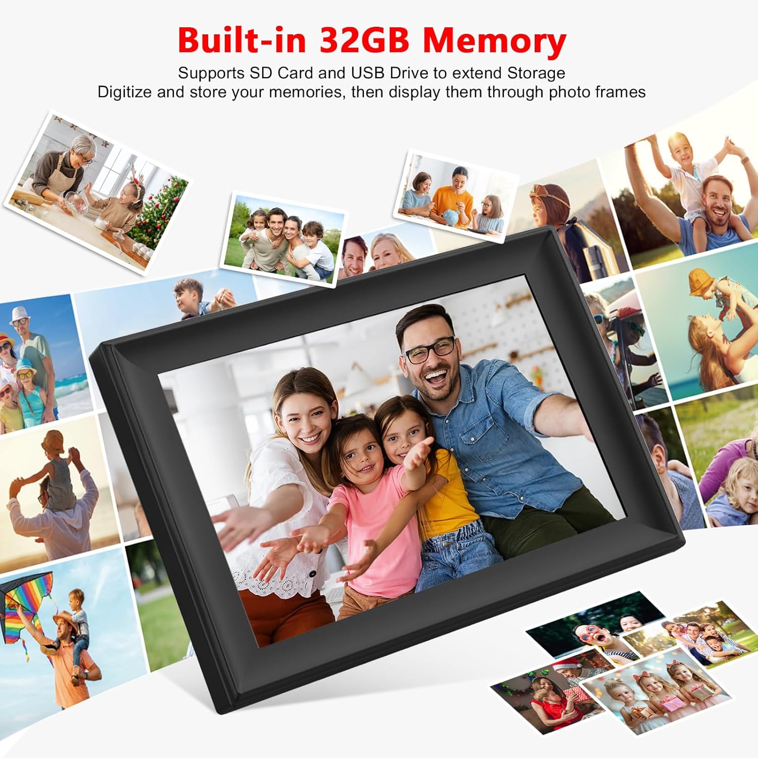 SSAWIFIFRAME Digital Picture Frame 32GB, 10.1 Inch WiFi Digital Photo Frame with 1280x800 IPS HD Touchscreen, USB/SD Card Auto-Rotate Wall Mountable, Easy Share Photos/Videos via App from Anywhere