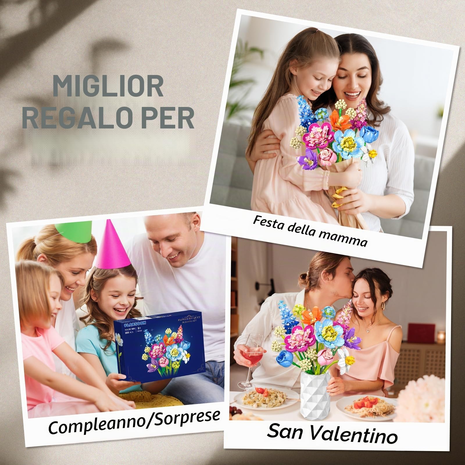 PLAXSOON 888 pezzi della collezione botanica di rose per la decorazione della casa, kit per la costruzione di fiori, regalo di San Valentino, festa