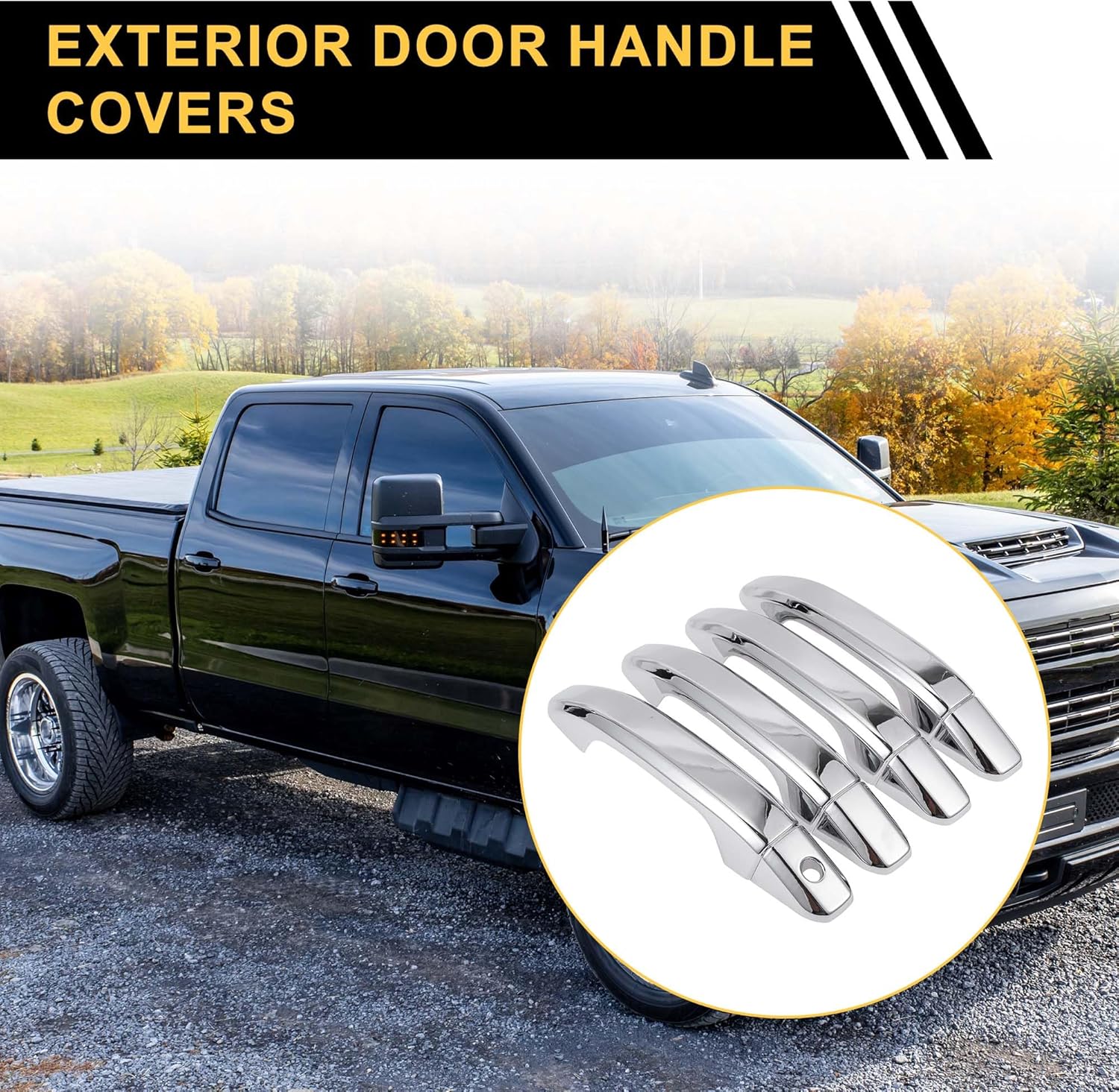 4pcs Exterior Door Handle Cover Car Door Handle Protector for Chevrolet Silverado 1500 2014-2024 Car Door Handle Protector without Keypad ABS Chrome Silver Tone