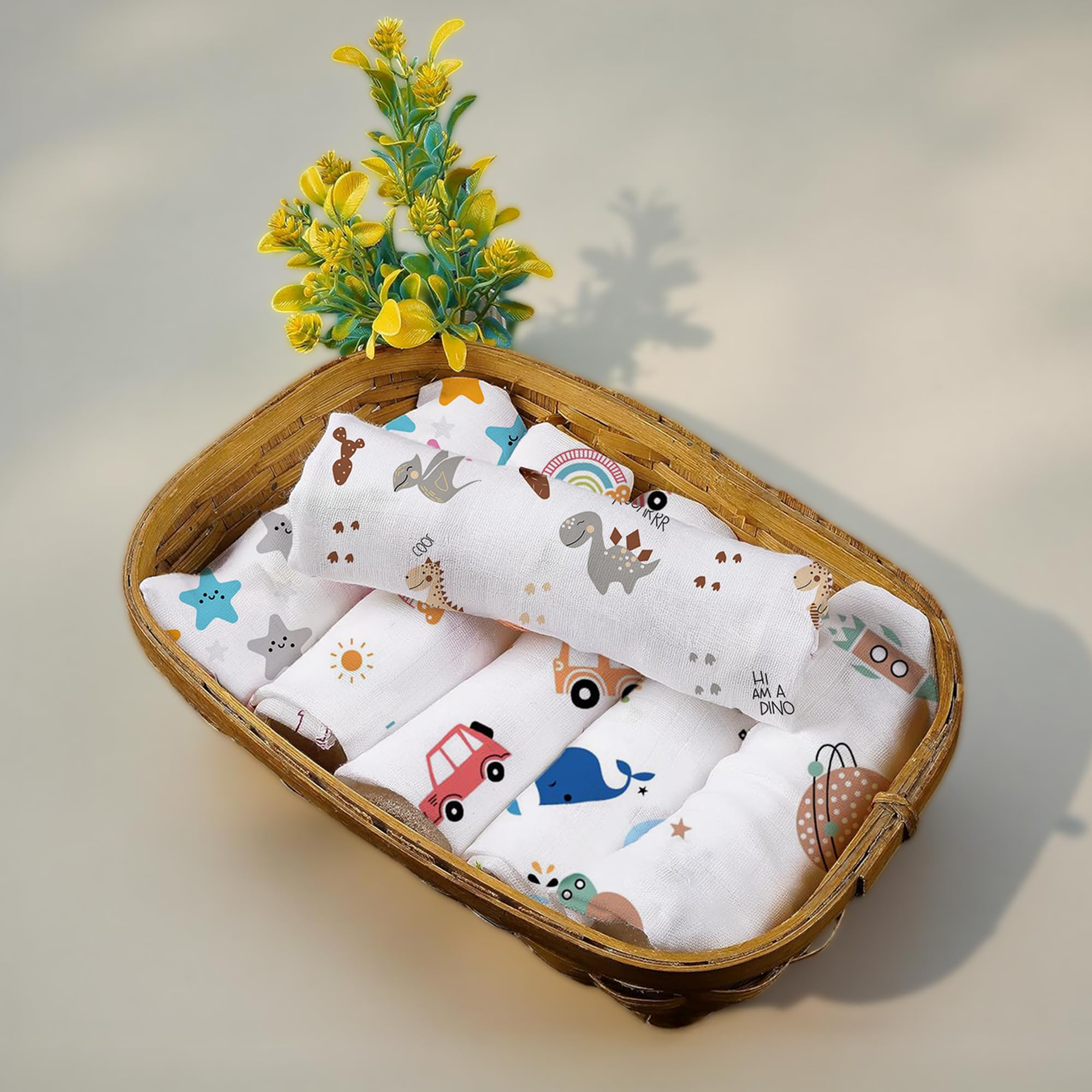 StarAndDaisy Muslin Face Hankies Pack of 6 Extra Soft, for Newborn Baby, for Infants, Toddlers, Kids, Reusable, 100% Pure Cotton Napkins, White, Printed. - Image 4 thumbnail