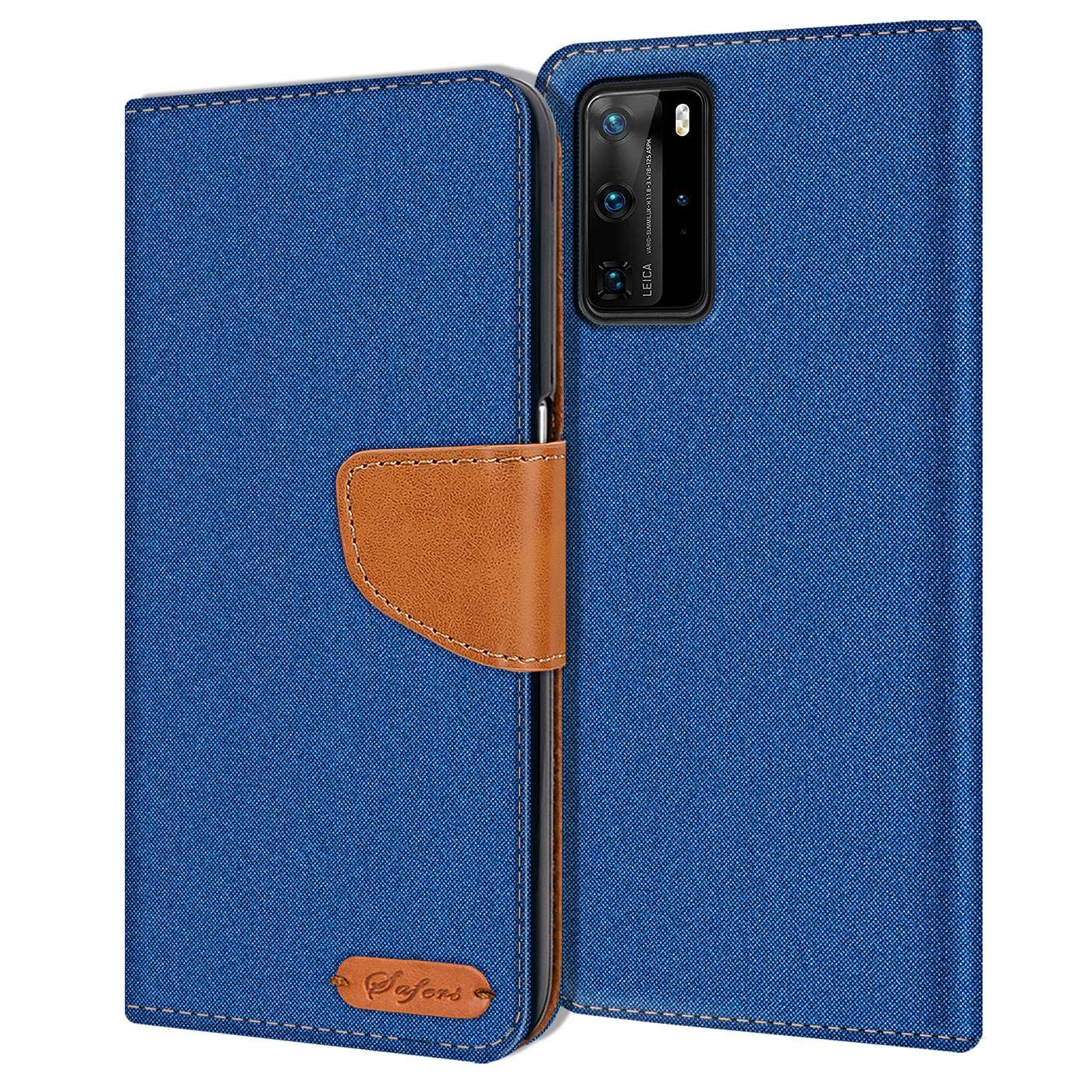 Verco Phone Wallet Case compatible with the Huawei P40 Pro, Canvas Faux Leather Book Cover for the P40 Pro Flip Case Bag Hinged - Blue