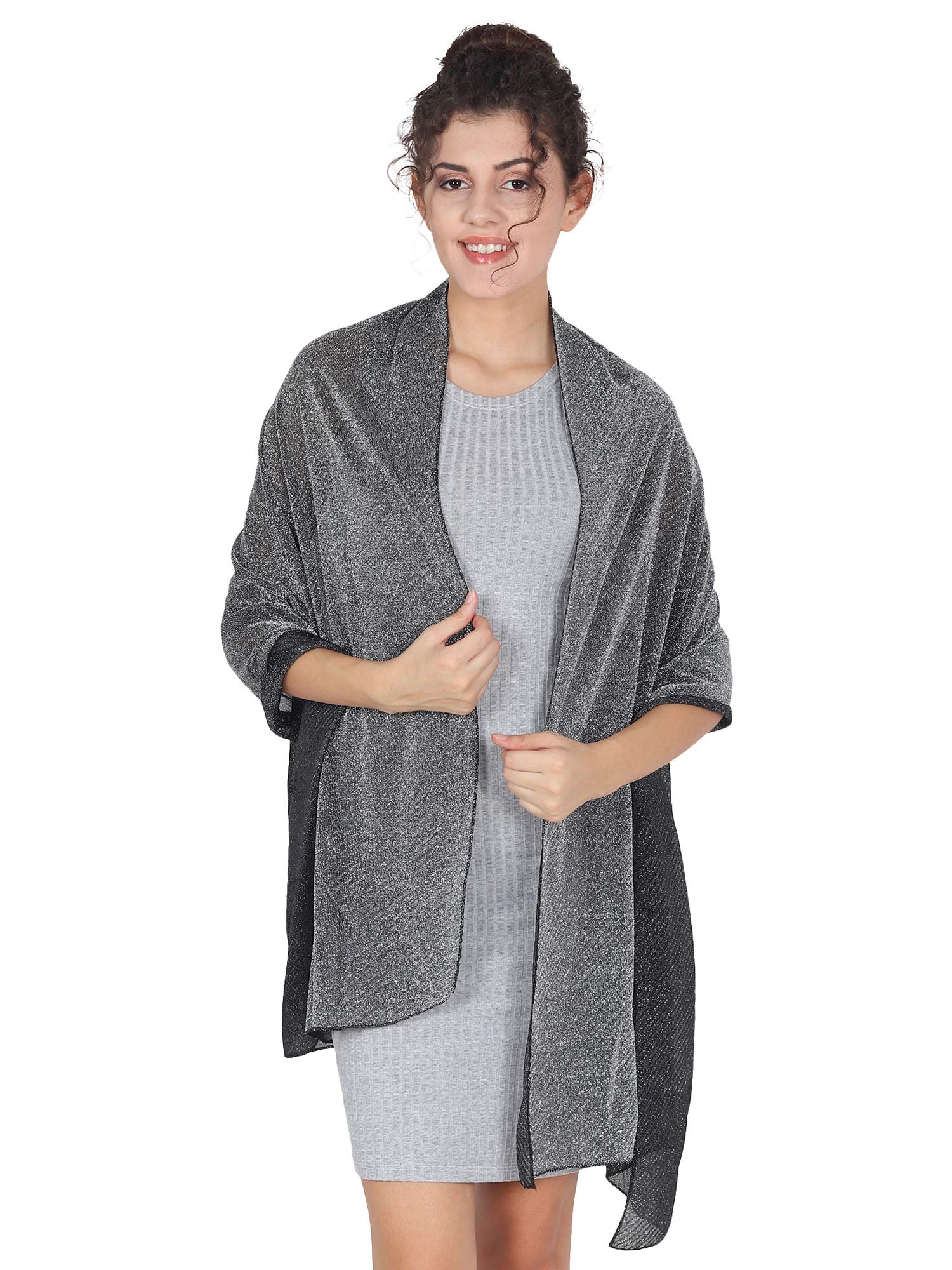 World Of Shawls Women's Metallic Grey Wedding Wrap Stole Shawl Evening, Bridesmaid, Parties, Prom Scarf (Metallic Grey)