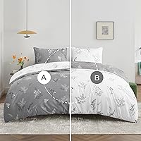 Vista 4 de Bedsure Funda de edredón tamaño King juego de funda de edredón reversible floral con cierre de cremallera, juego de ropa de cama gris, 3 piezas, 1