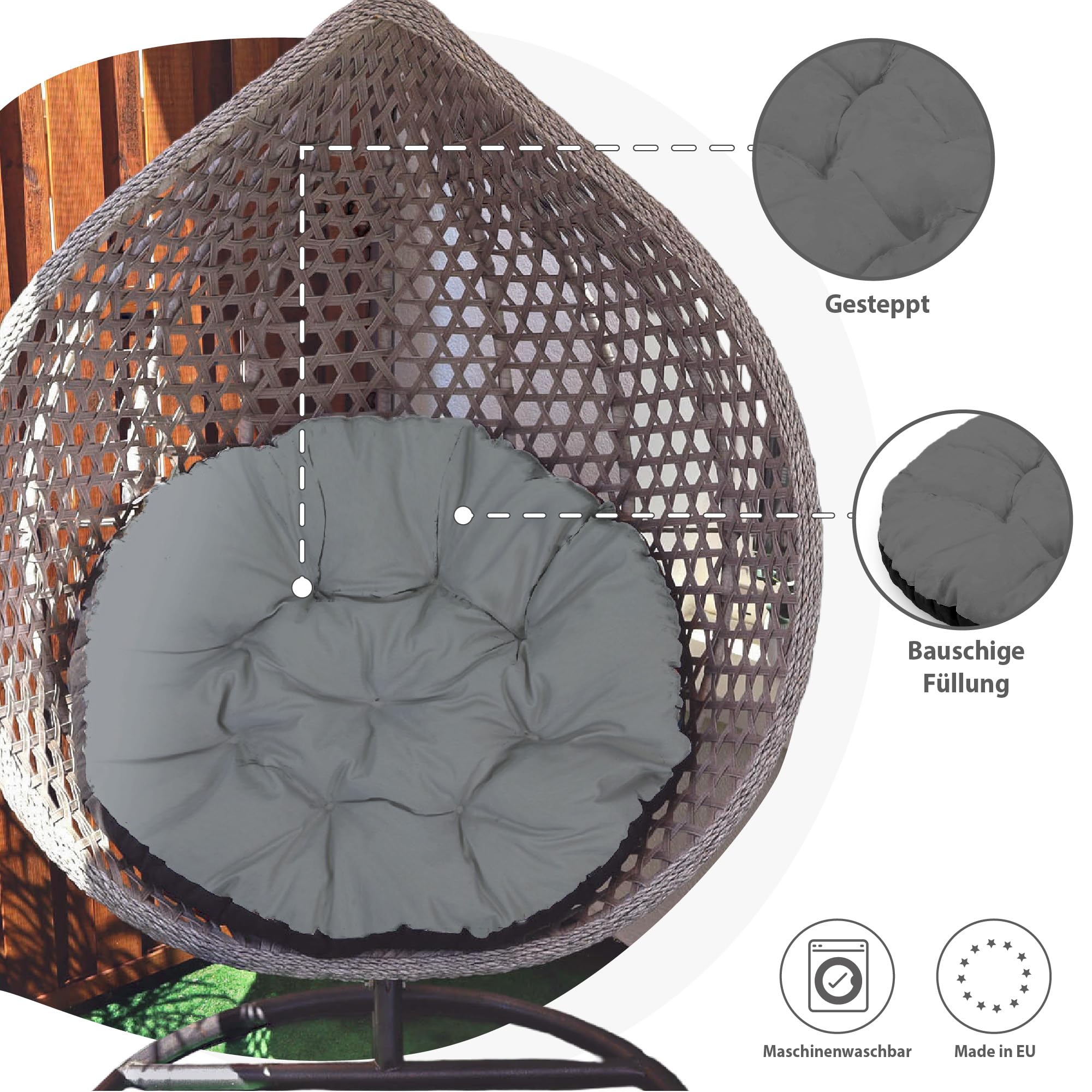 Cuscino Rotondo Per Poltrona Sospesa 60 Cm - Morbido, Lavabile, Verde, Per Interno Ed Esterno - Foto 4