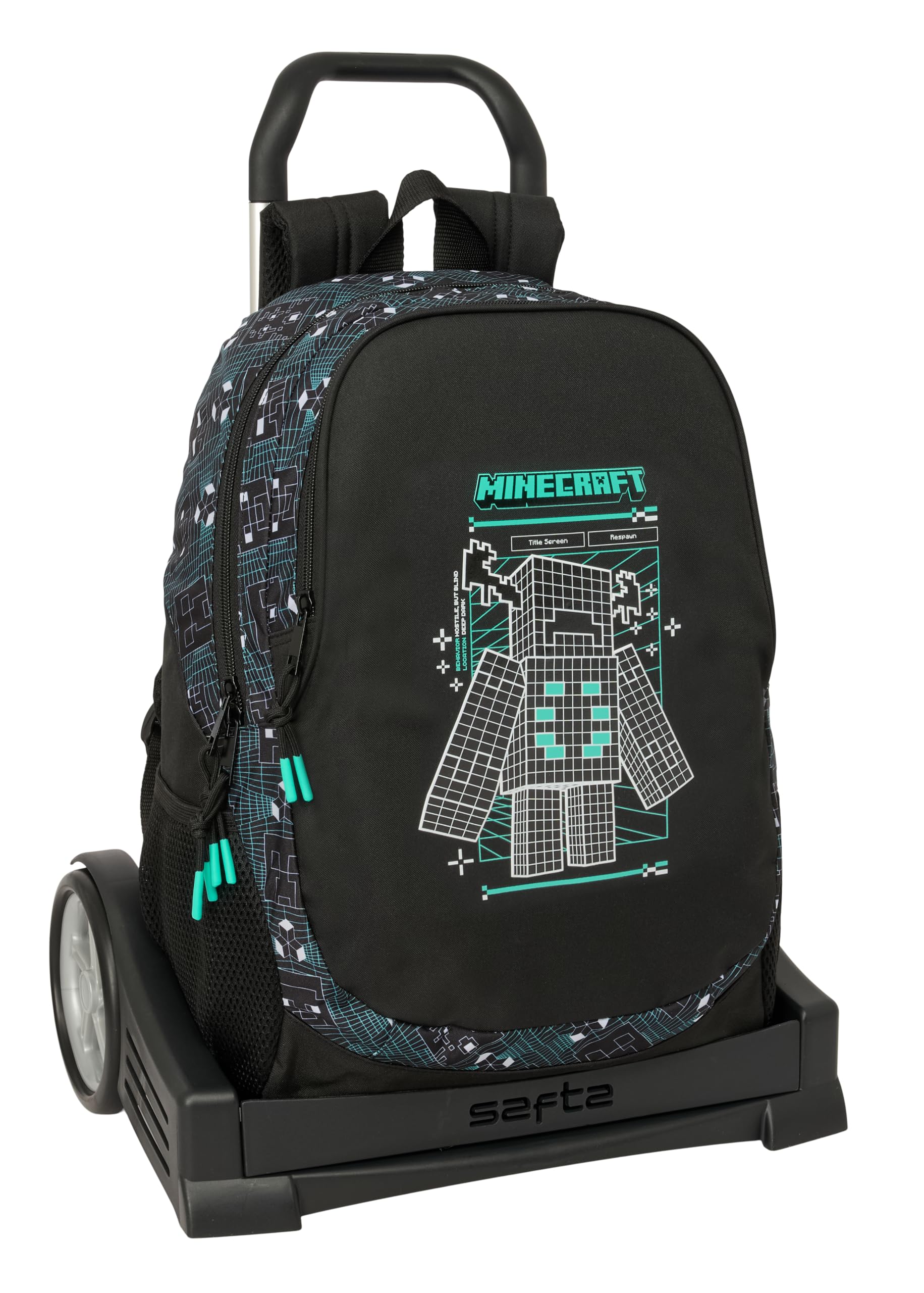 safta MINECRAFT SCREEN – Zaino scolastico, schienale ergonomico, con carrello Evolution, ideale per bambini di diverse età, comodo e versatile, qualità e resistenza, 32 x 16 x 44 cm