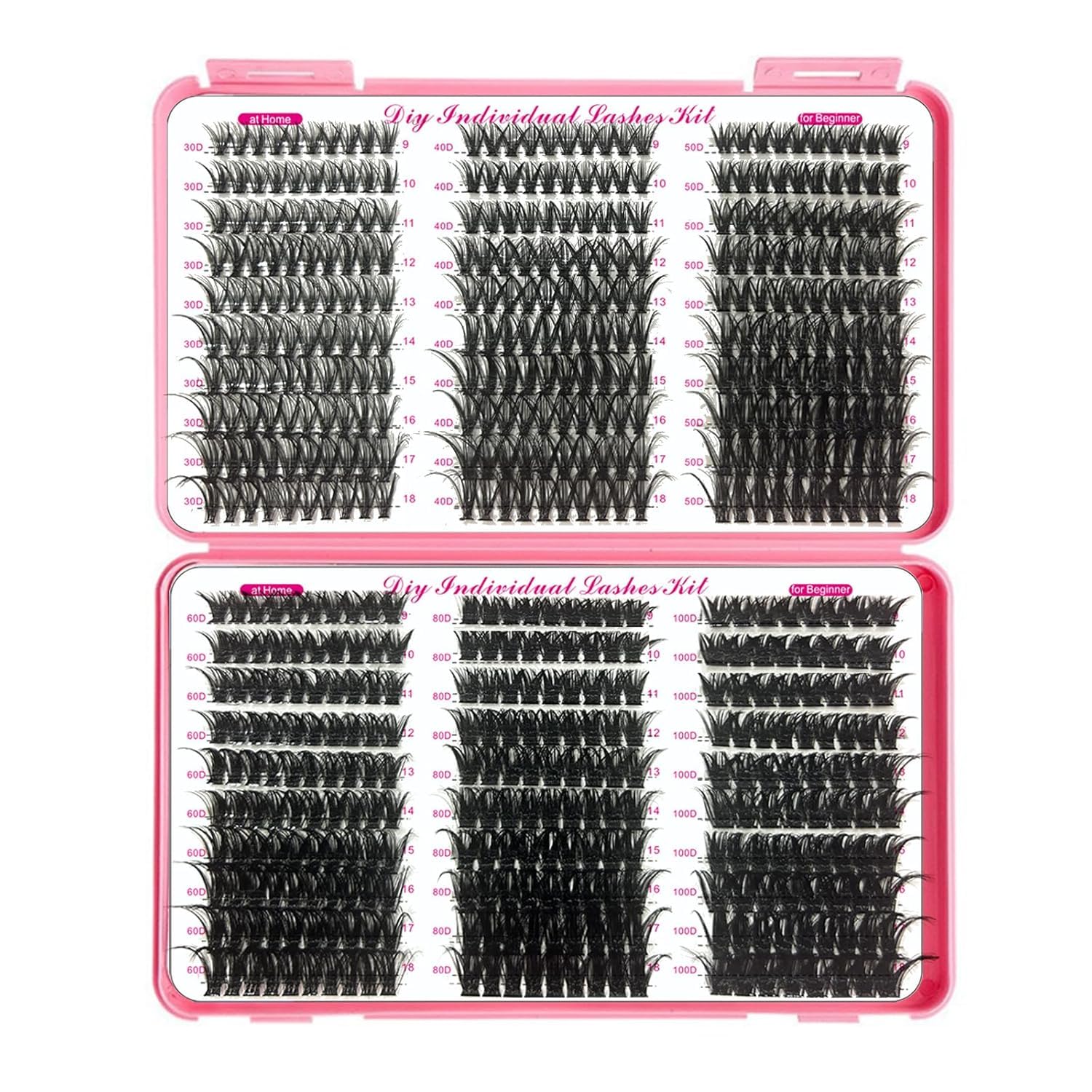 DNSGOOR Kit d'extensions de cils DIY - 590 pièces D Curl - Colle et scellant - Shampoing pour cils - Brosse de nettoyage - Bandeau - Poignet - Pince à épiler - Pinceau applicateur (LASH01)