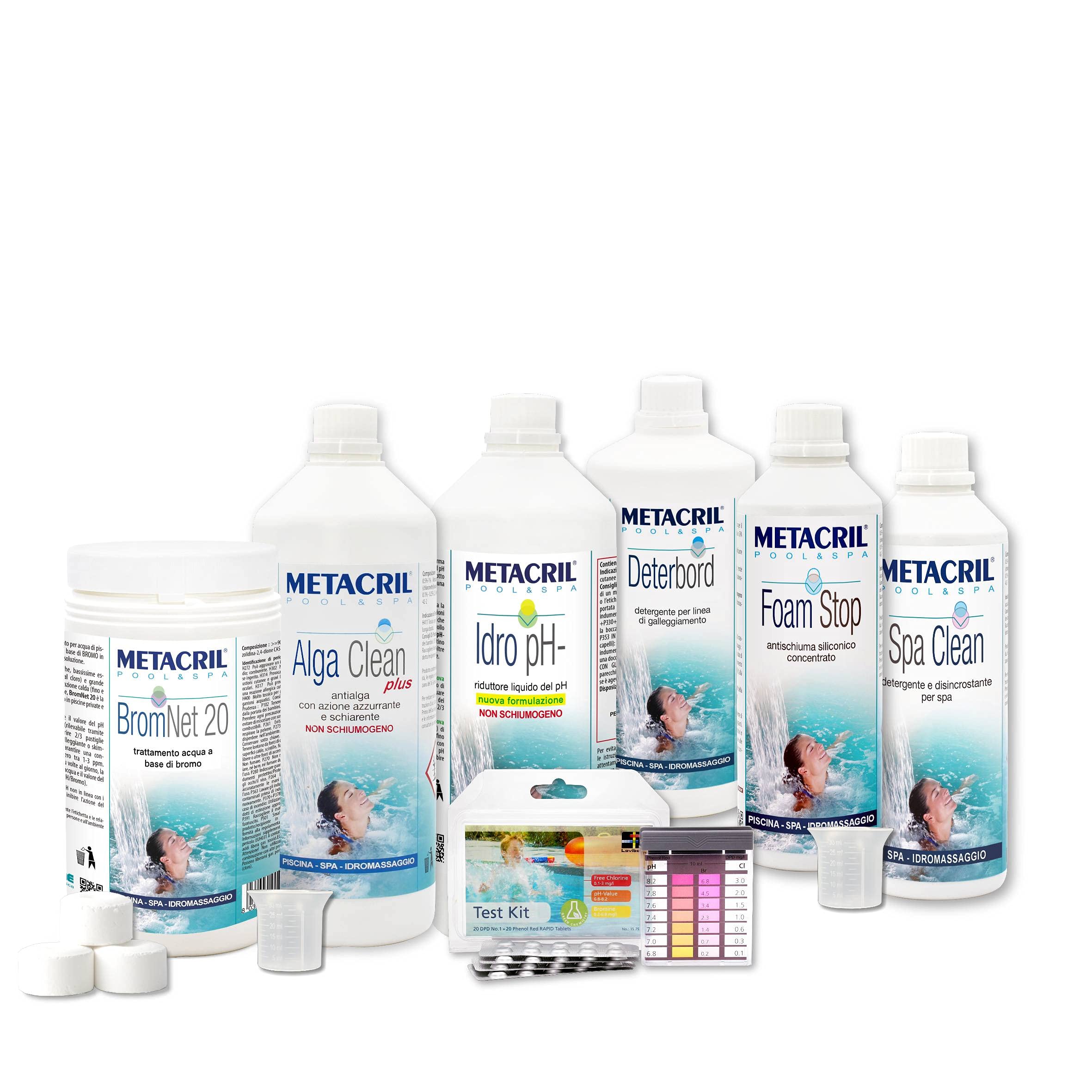 Metacril KIT BROM SPA PRO, prodotti specifici per Spa Idromassaggio - 5KG | a base di Bromo in past. da 20gr, Ideale per il Trattamento Acqua completo di Piscina e Spa di Tutte le Marche e Dimensioni