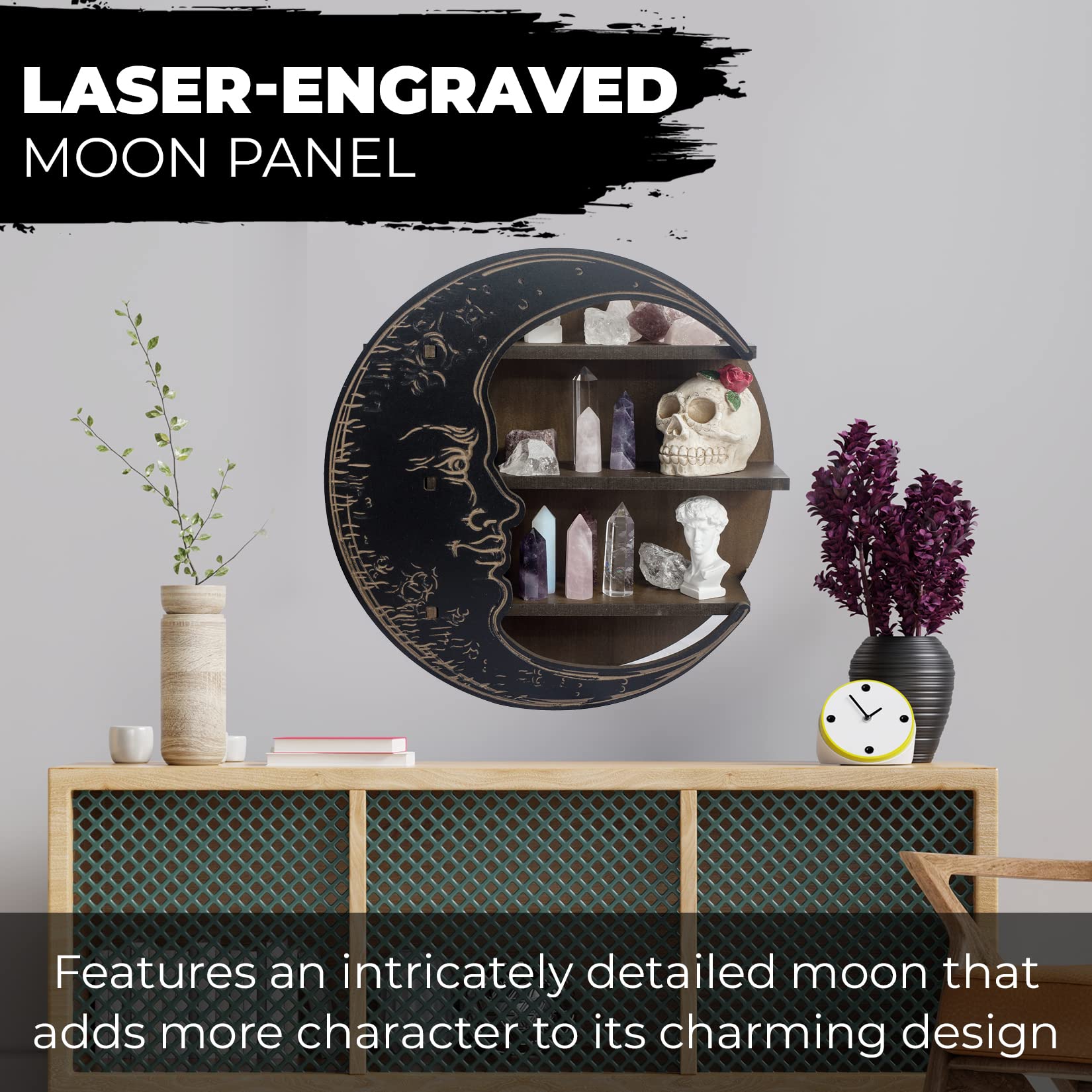 Amazon.com: CEFRECO Black Crescent Moon Shelf - Rustic Wooden