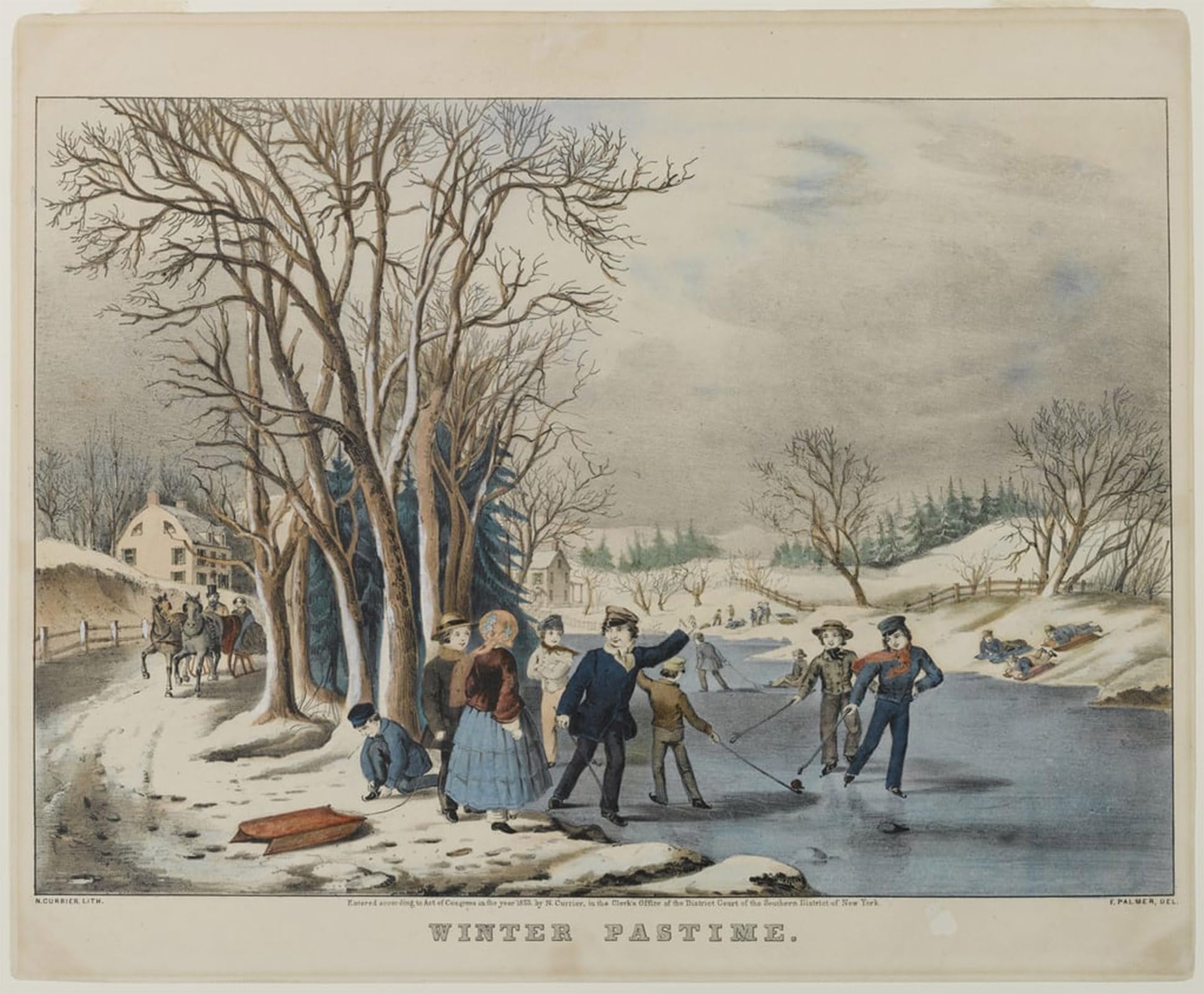 Artxlxxbn No Frame Famous Painting Canvas Artwork Graffiti Print Winter Pastime By Nathaniel Currier Portrait Canvas Image For Home Decor 60X90cm