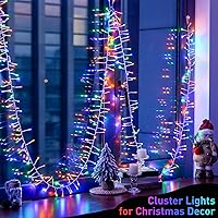 Vista 4 de JMEXSUSS 400 luces LED multicolor en racimo enchufables, luces de cadena navideñas de 20 pies para exteriores impermeables con control remoto, 8