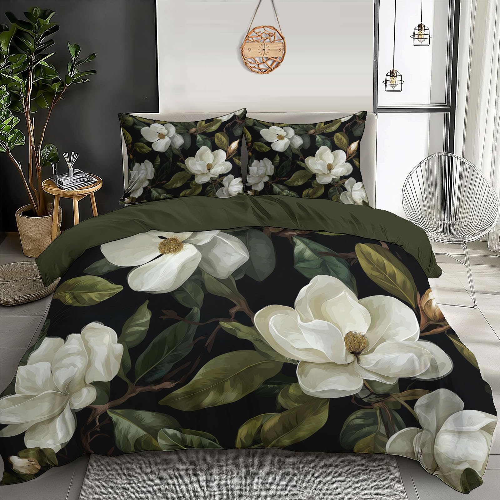 Housse couette 240x260 fleur de magnolia pour chambre nature
