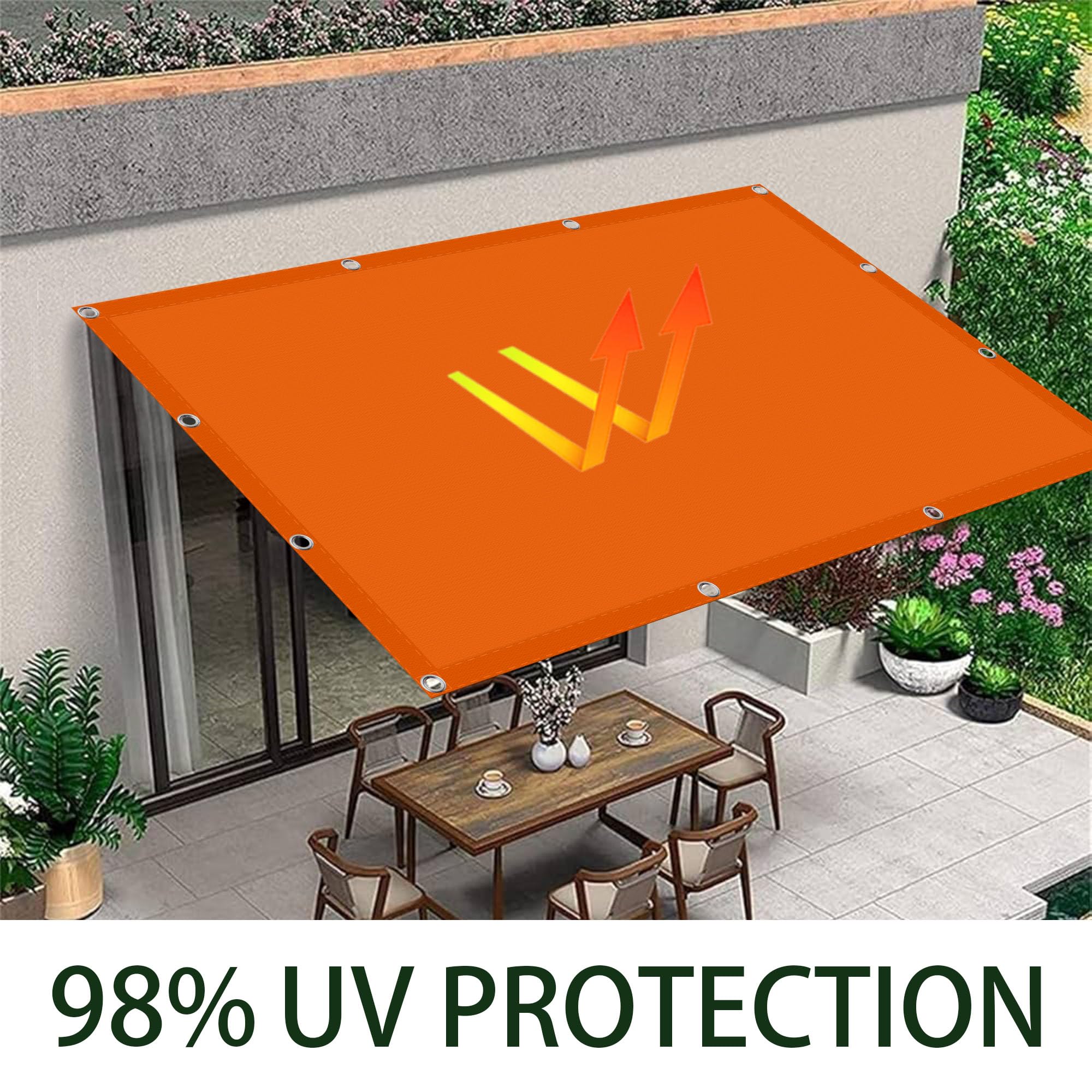Sonnensegel Nach Maß 5 x 10 m inkl Befestigungsseile Wasserdicht Sonnenschutz Sunsegel Reißfest für Außenbereich, Garten, Camping, Terrasse, Orange