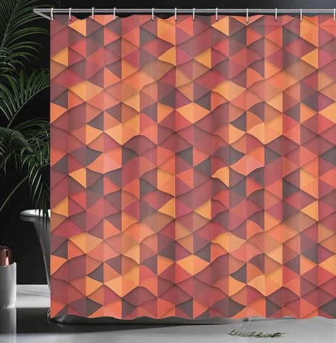 Miniatura 3 de Ambesonne Cortina de ducha naranja, patrón retro abstracto de triángulos, ilustración inspirada en arte moderno, juego de decoración de baño de tela