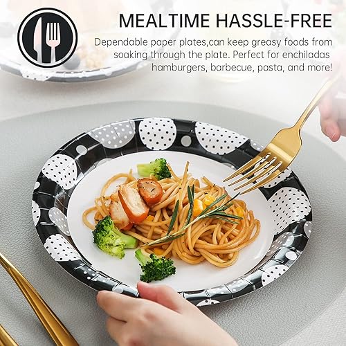 Miniatura 3 de lanweilou Black Dots Paper Luncheon Plates For Everyday Use,For All Occasions,9 Inch Size,Printed Disposable,200 Count