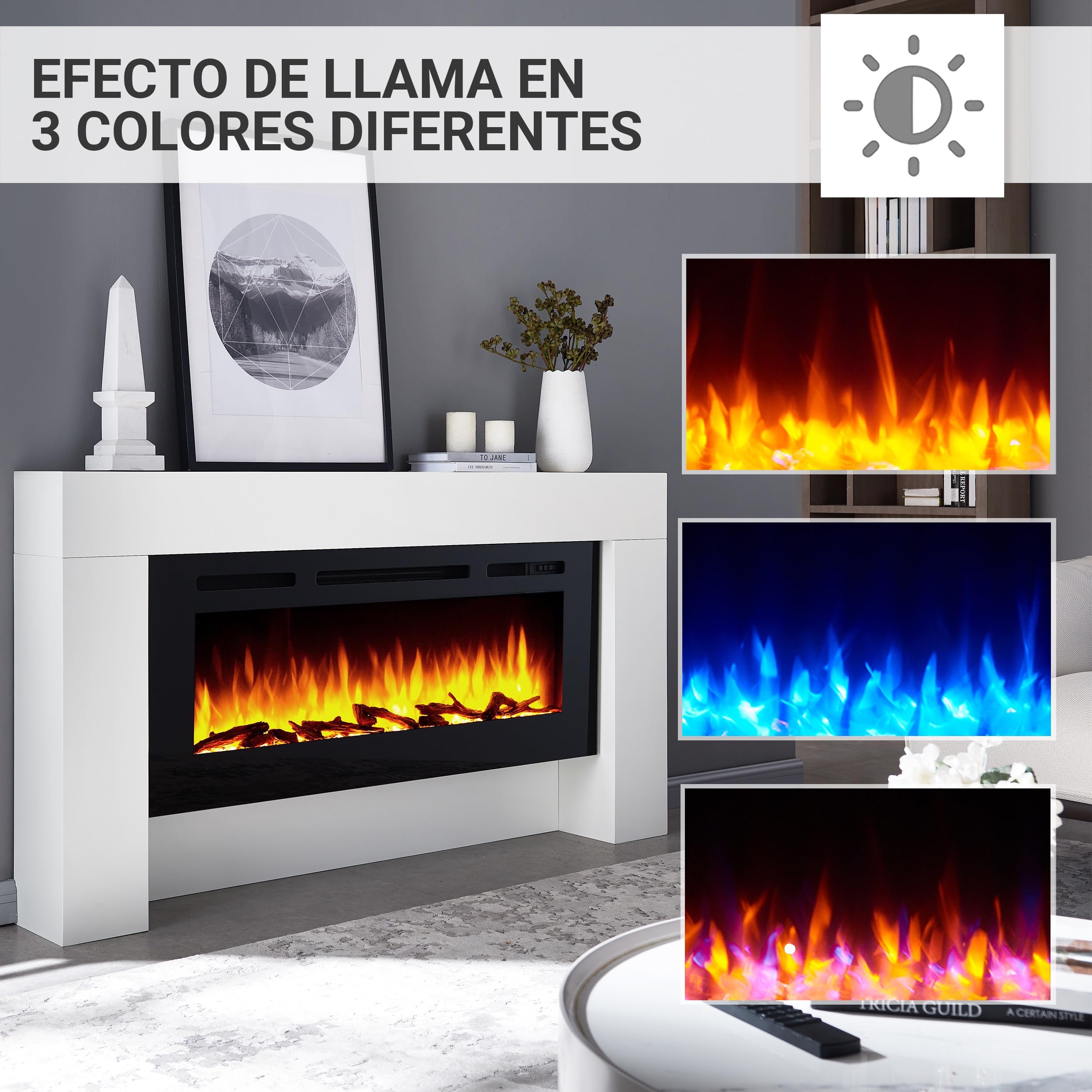 BALDERIA Zeus Chimenea electrica con Mueble Blanco | para Decoracion habitacion